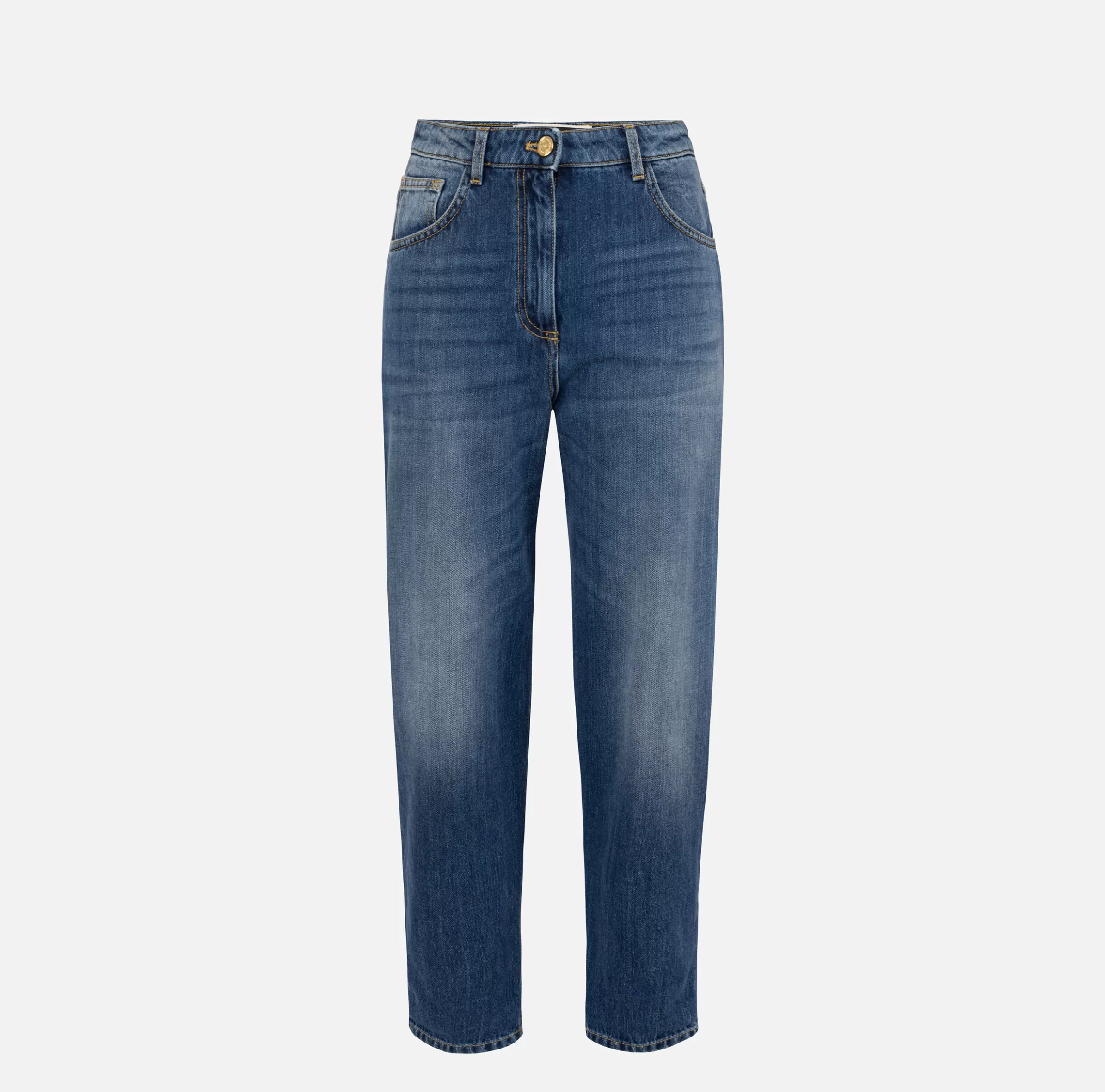 Elisabetta Franchi Jeans^Jeans boyfriend in cotone stretch con risvolto Bluedenim