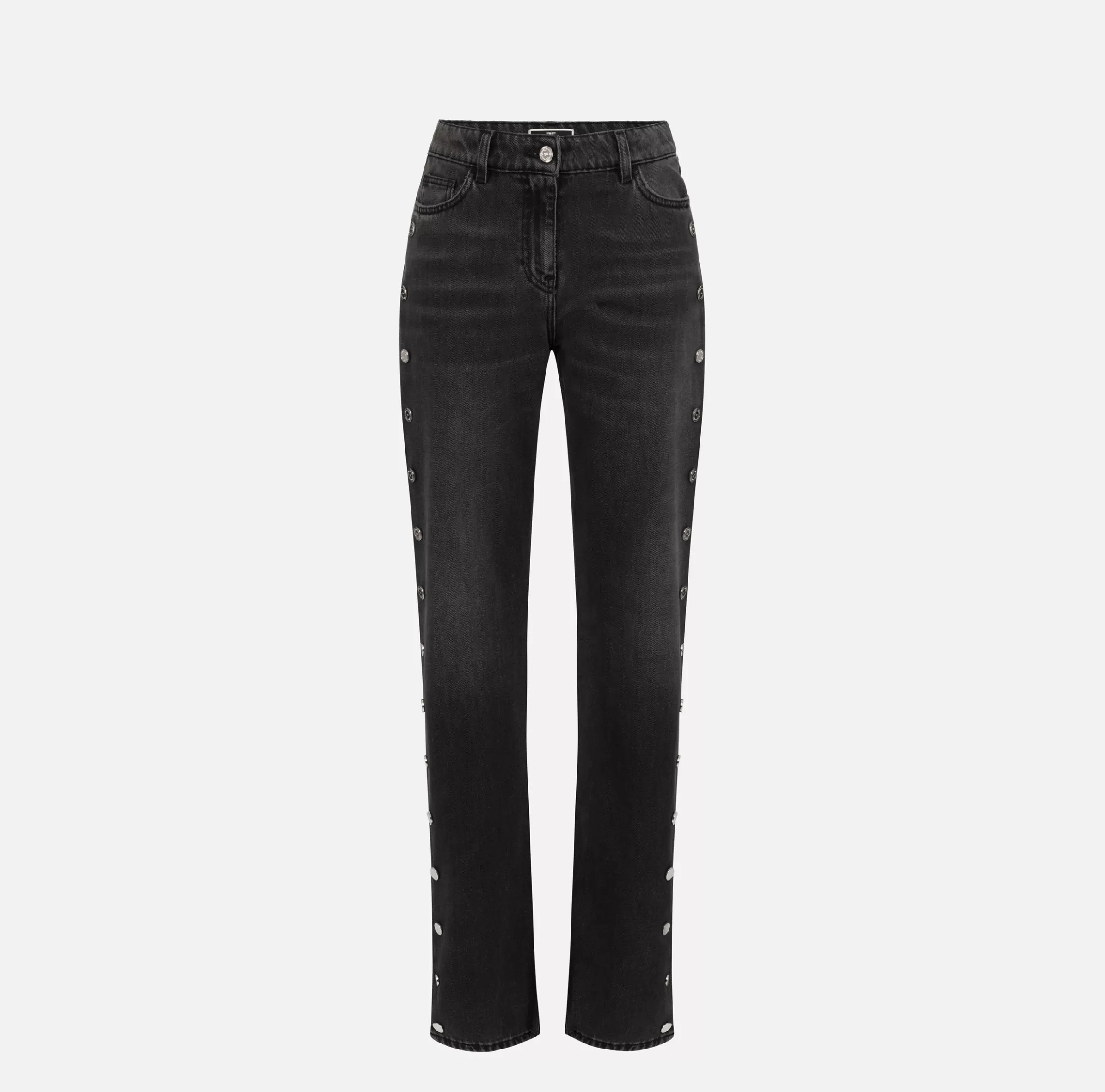 Elisabetta Franchi Jeans^Jeans dritto in cotone con bottoni sui fianchi Blackdenim