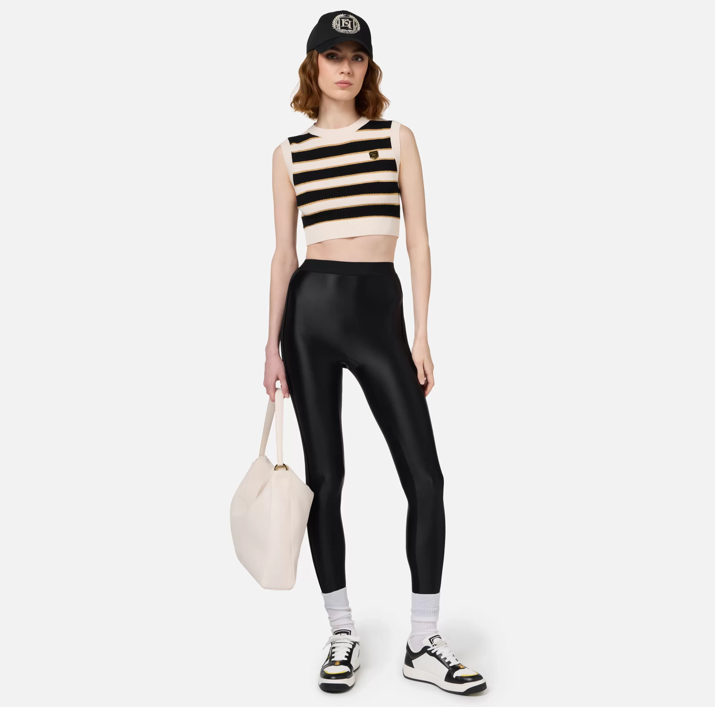 Elisabetta Franchi Pantaloni E Shorts^Leggings in lycra lucida con elastico logato Nero