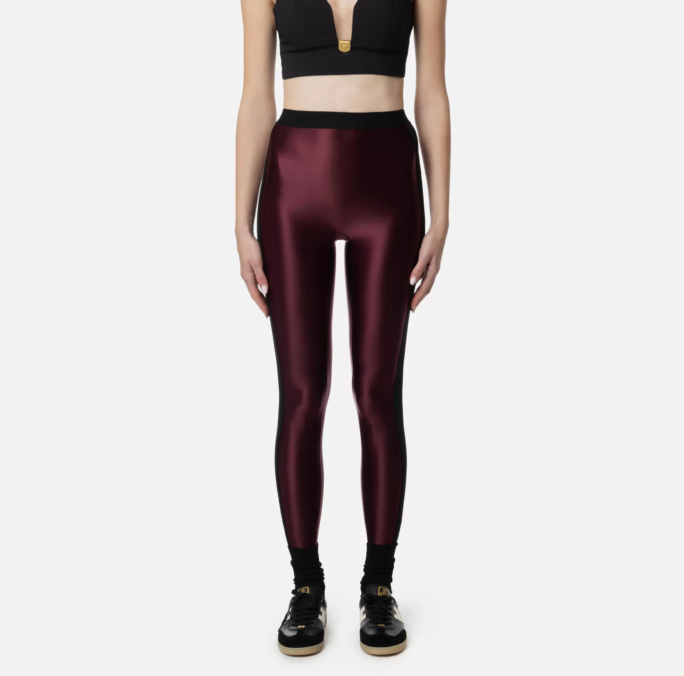 Elisabetta Franchi Pantaloni E Shorts^Leggings in lycra lucida con elastico logato RougeNoir