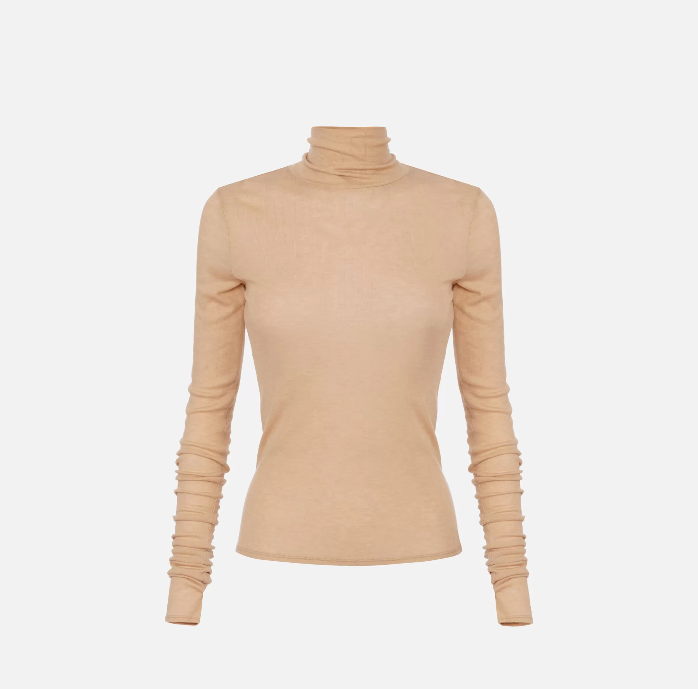 Elisabetta Franchi Top, T-Shirt & Body^Maglia dolcevita in jersey e lana con logo Cappuccino