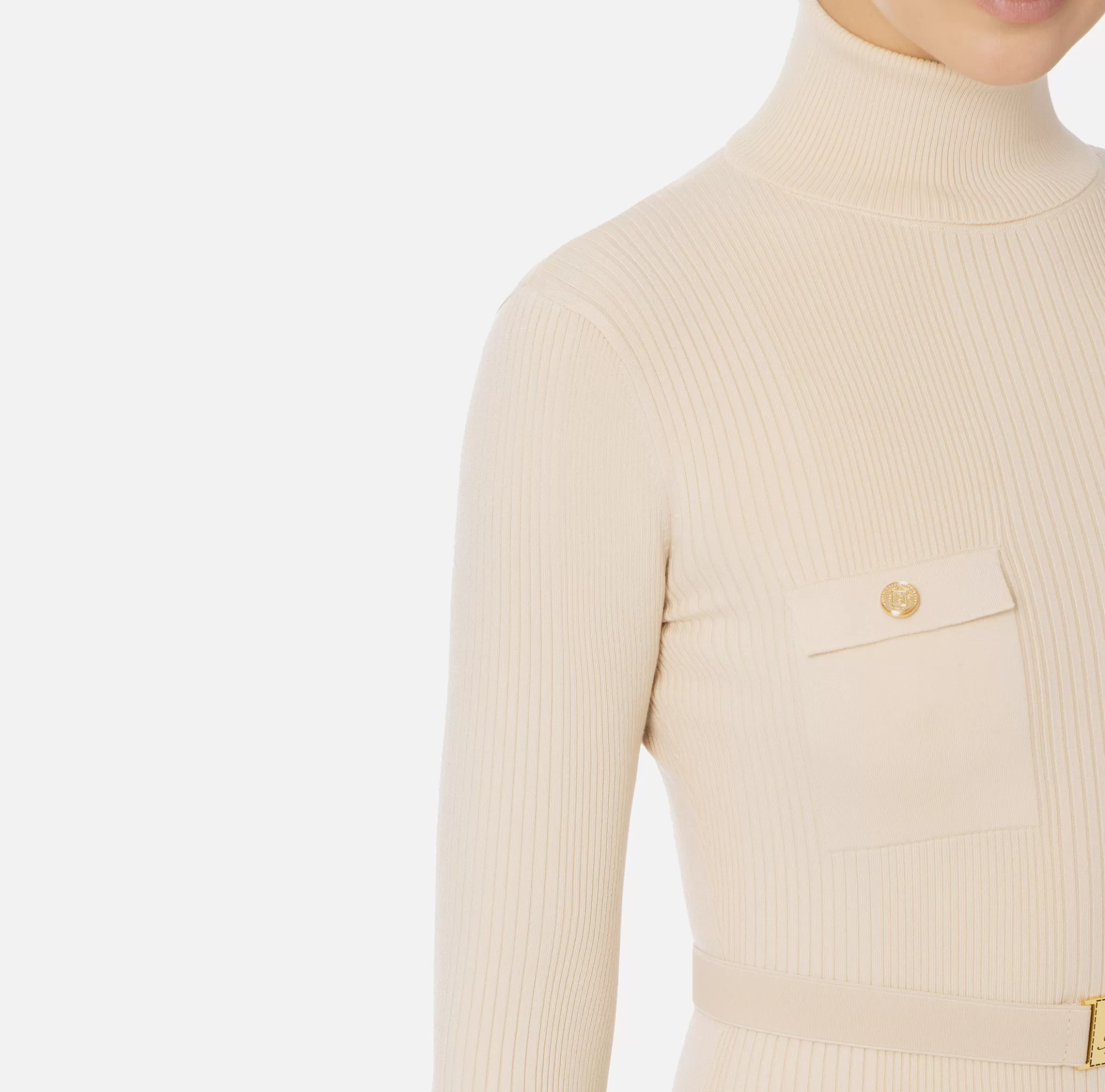 Elisabetta Franchi Maglieria E Felpe^Maglia dolcevita in lyocell e seta a costine con ricamo logo Lattice