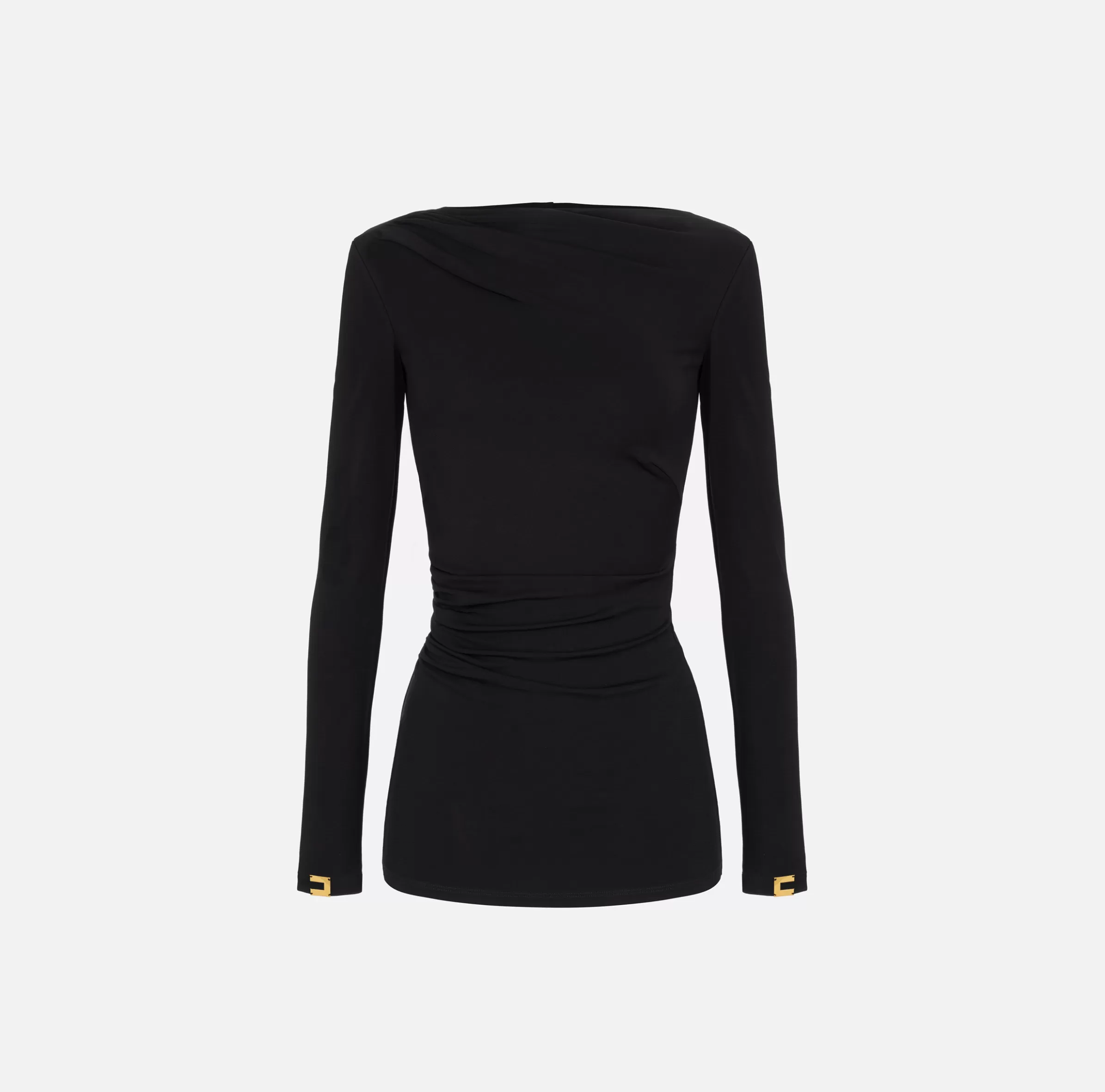 Elisabetta Franchi Top, T-Shirt & Body^Maglia in jersey con drappeggio Nero