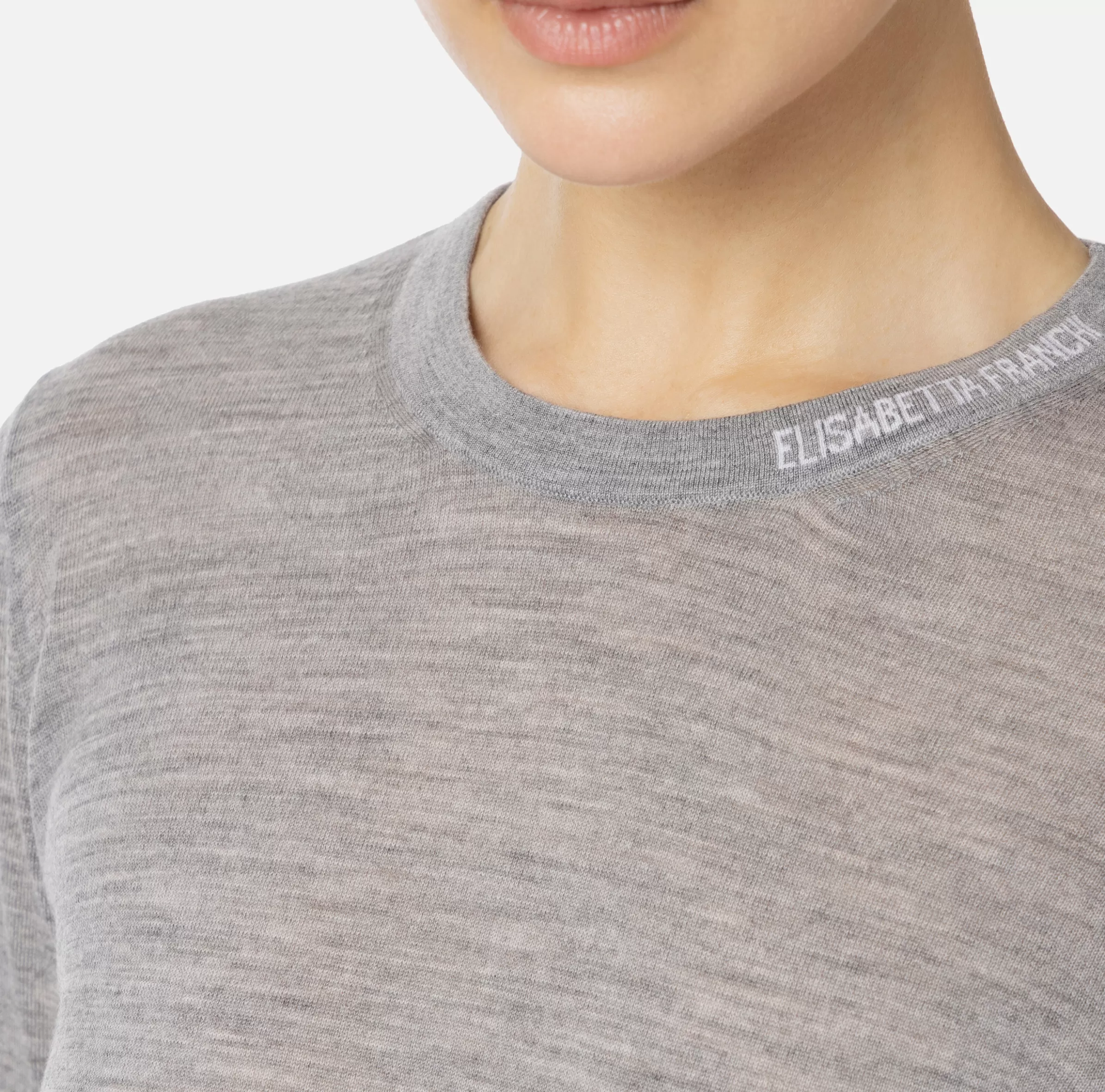 Elisabetta Franchi Maglieria E Felpe^Maglia in lana merino con logo jacquard in contrasto Grigiomelange