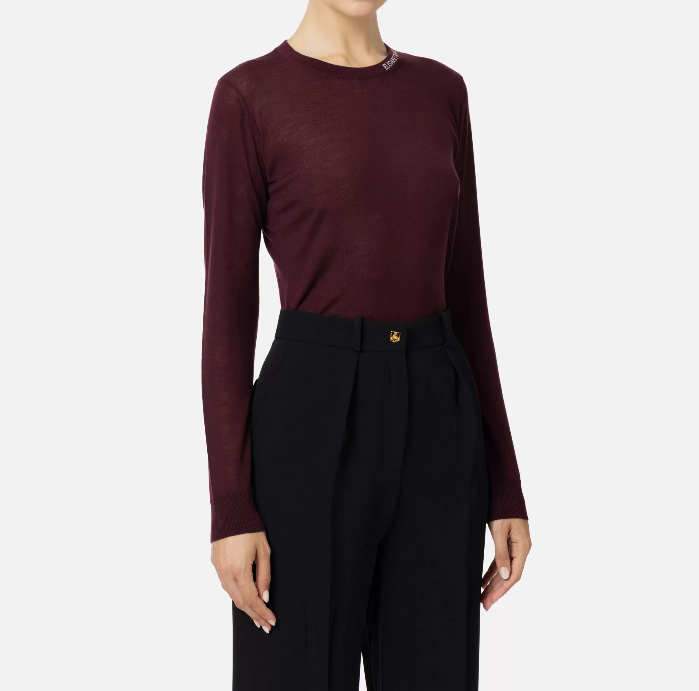Elisabetta Franchi Maglieria E Felpe^Maglia in lana merino con logo jacquard in contrasto RougeNoir
