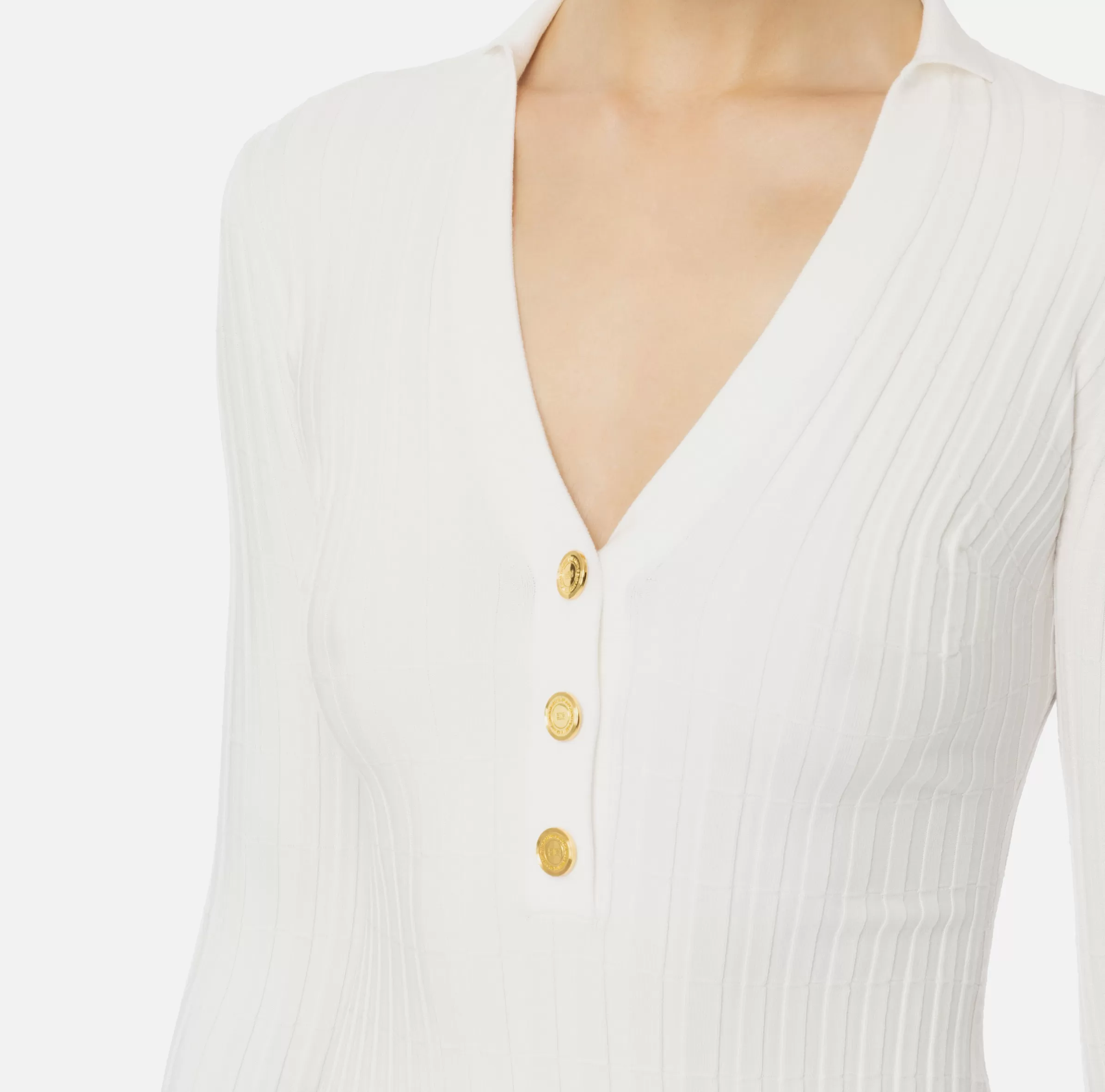 Elisabetta Franchi Maglieria E Felpe^Maglia in viscosa a coste con bottoniera Avorio