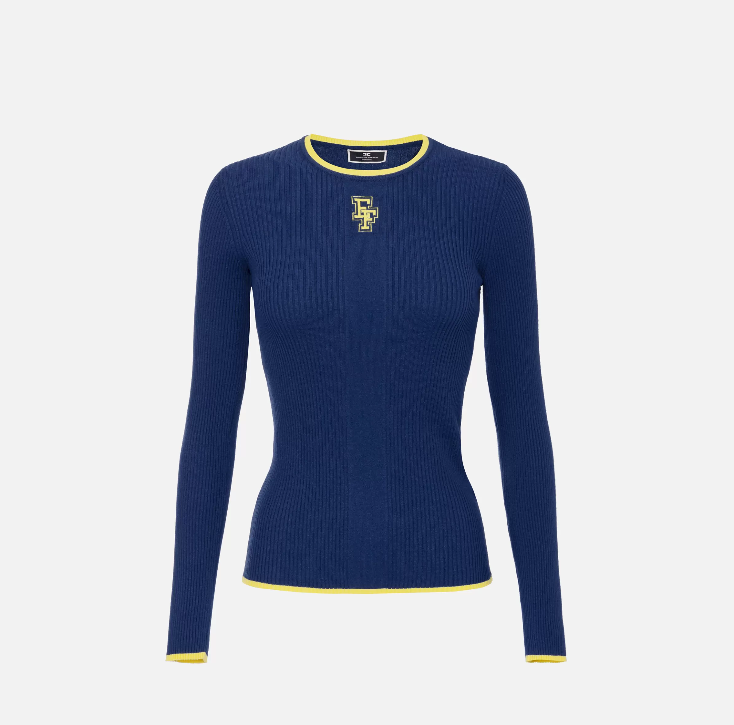 Elisabetta Franchi Maglieria E Felpe^Maglia in viscosa con logo college Navy/Mimosa