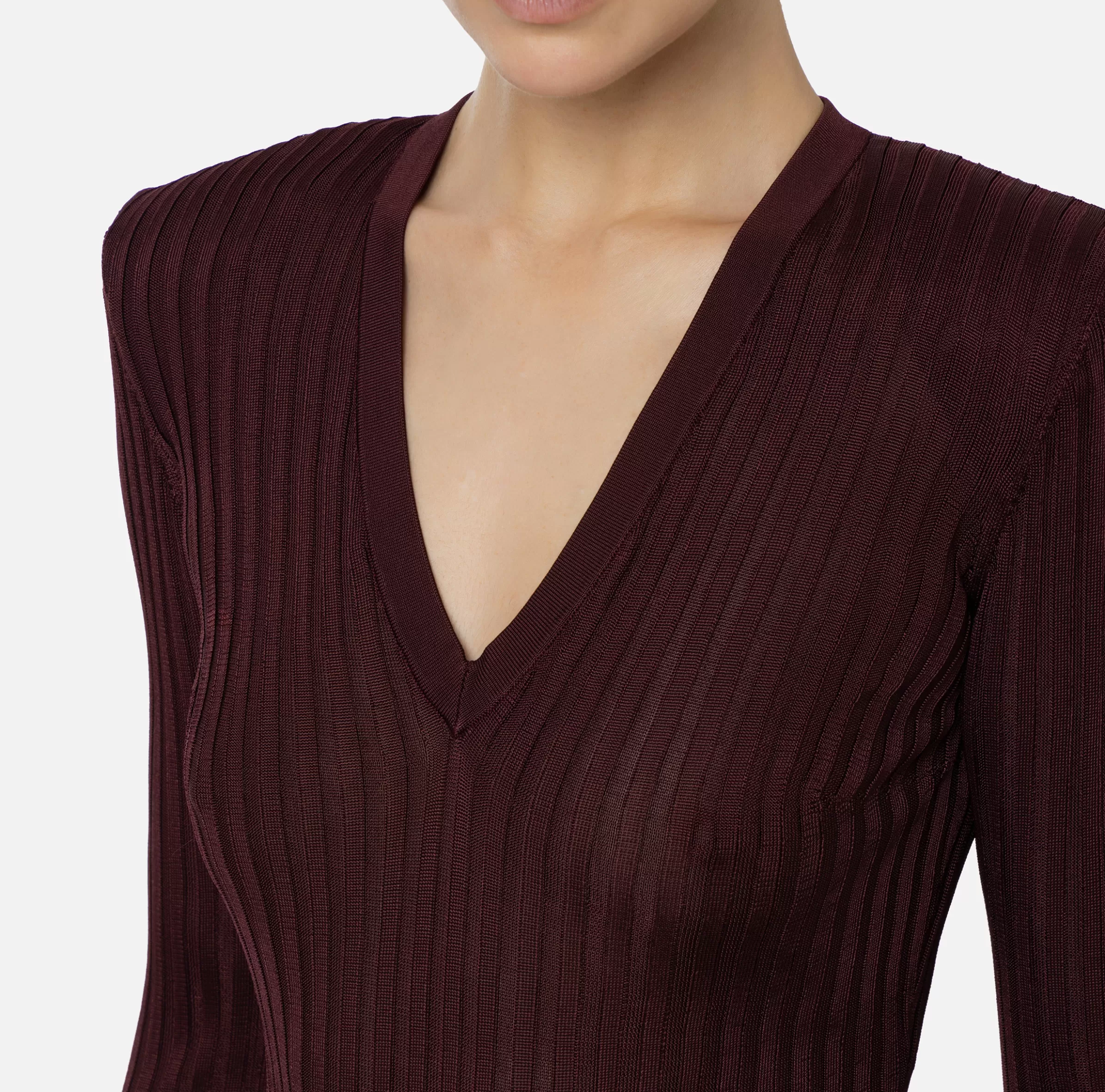 Elisabetta Franchi Maglieria E Felpe^Maglia in viscosa lucida a costine RougeNoir