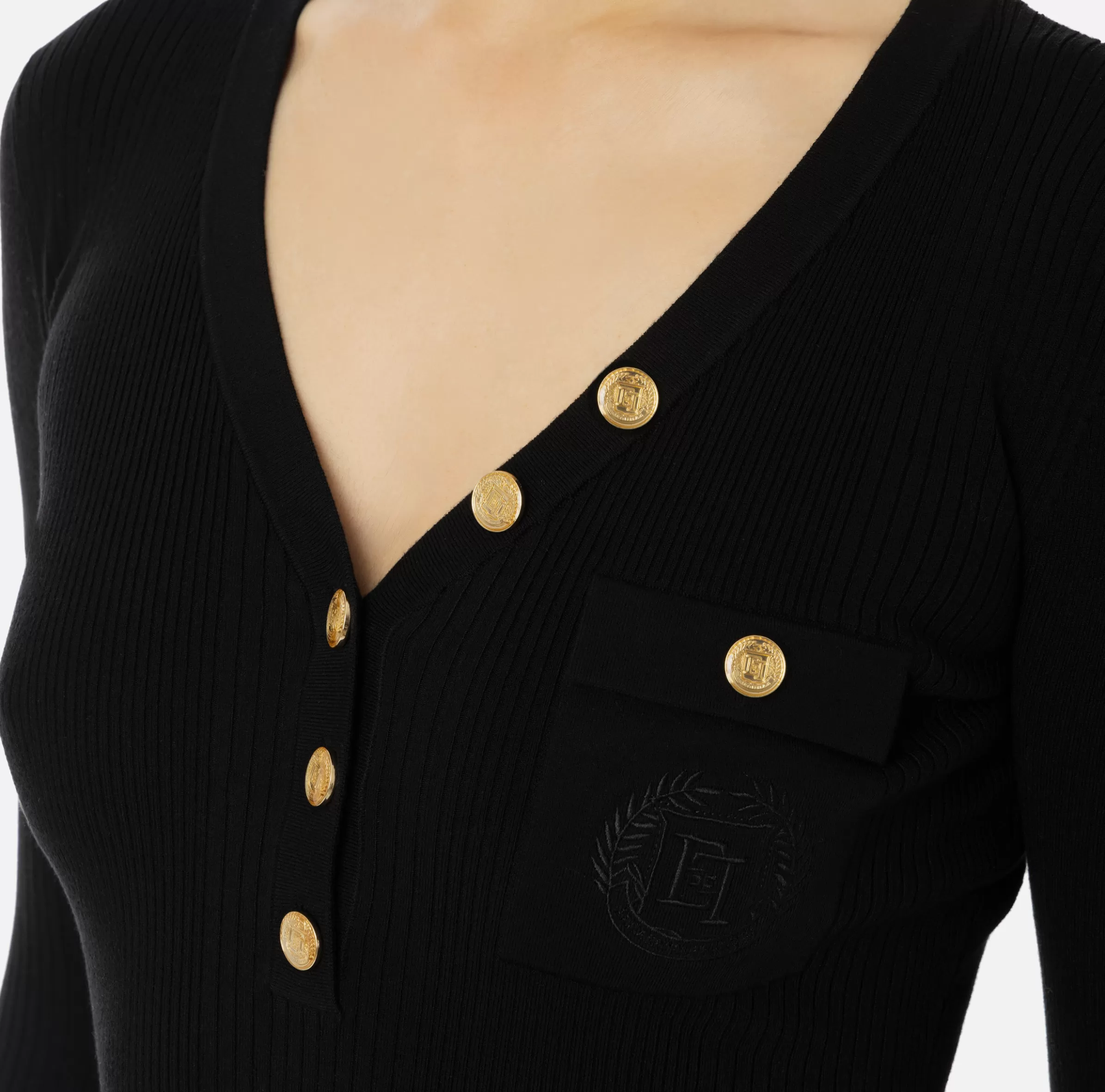 Elisabetta Franchi Maglieria E Felpe^Maglia scollo a V in lyocell e seta a costine con ricamo logo Nero