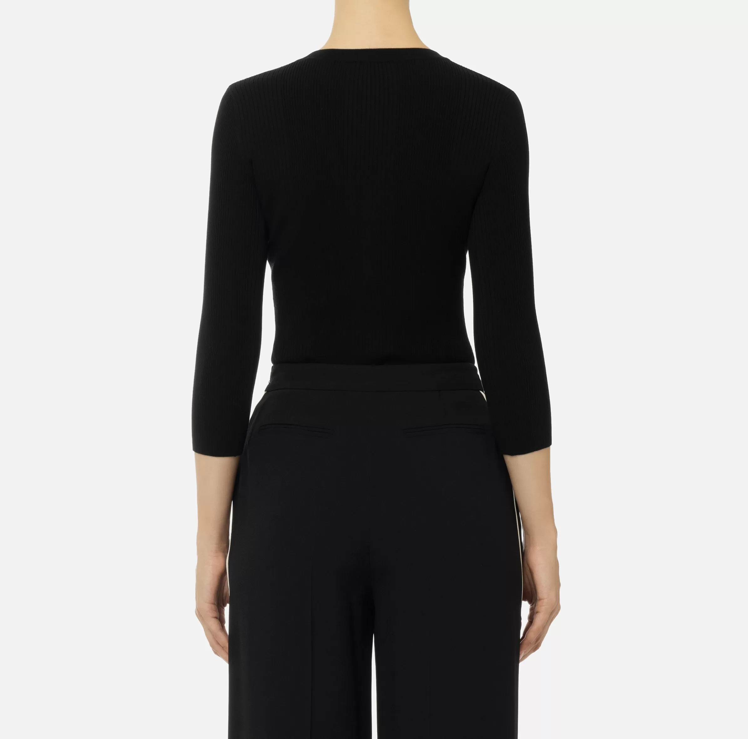 Elisabetta Franchi Maglieria E Felpe^Maglia scollo a V in lyocell e seta a costine con ricamo logo Nero