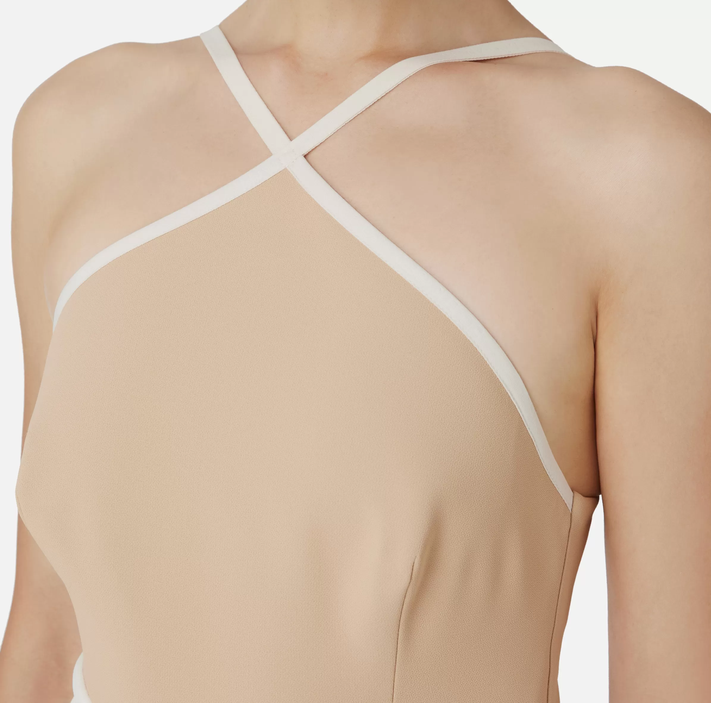 Elisabetta Franchi Mini Abiti | Abiti^Miniabito bicolor in crêpe stretch con elastico logato Cappuccino/Burro