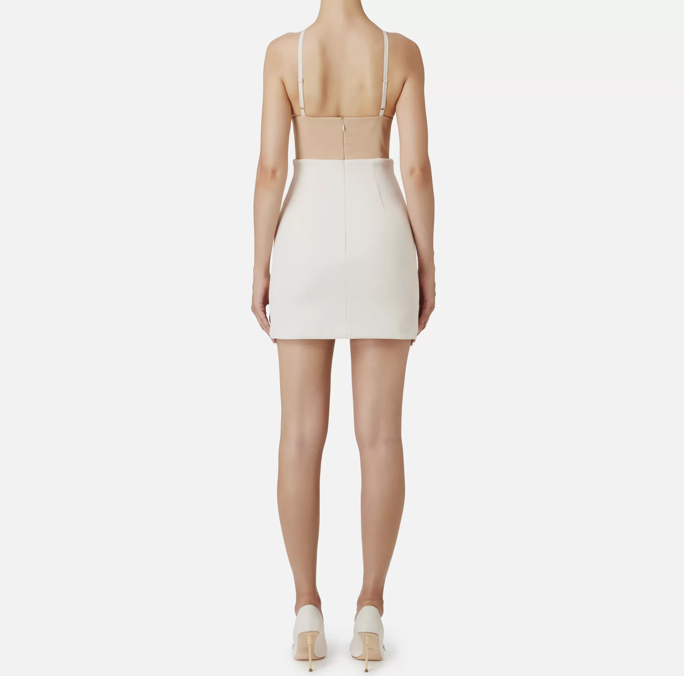 Elisabetta Franchi Mini Abiti | Abiti^Miniabito bicolor in crêpe stretch con elastico logato Cappuccino/Burro