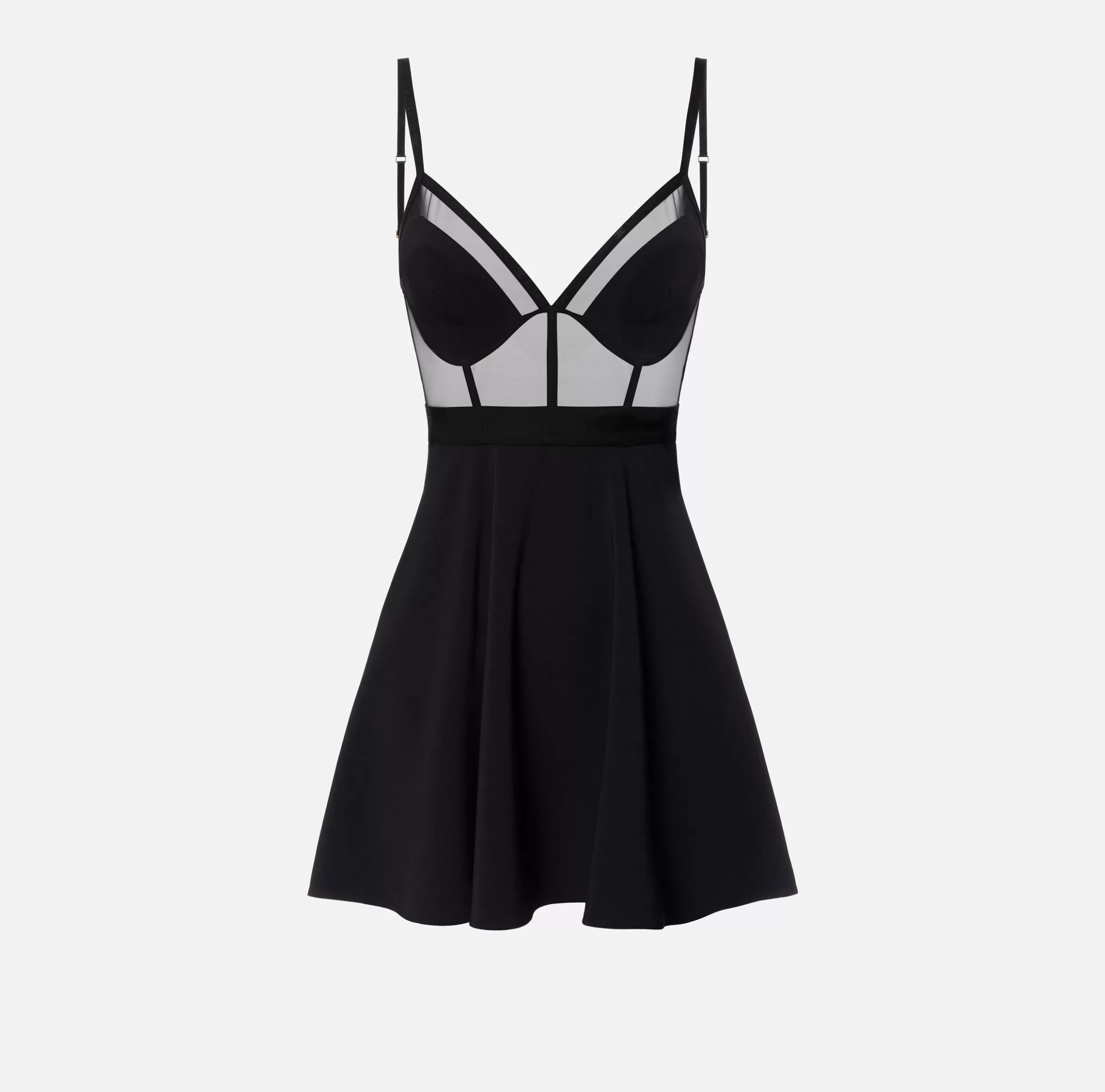 Elisabetta Franchi Mini Abiti | Abiti^Miniabito con top bustier in tulle e crêpe Nero