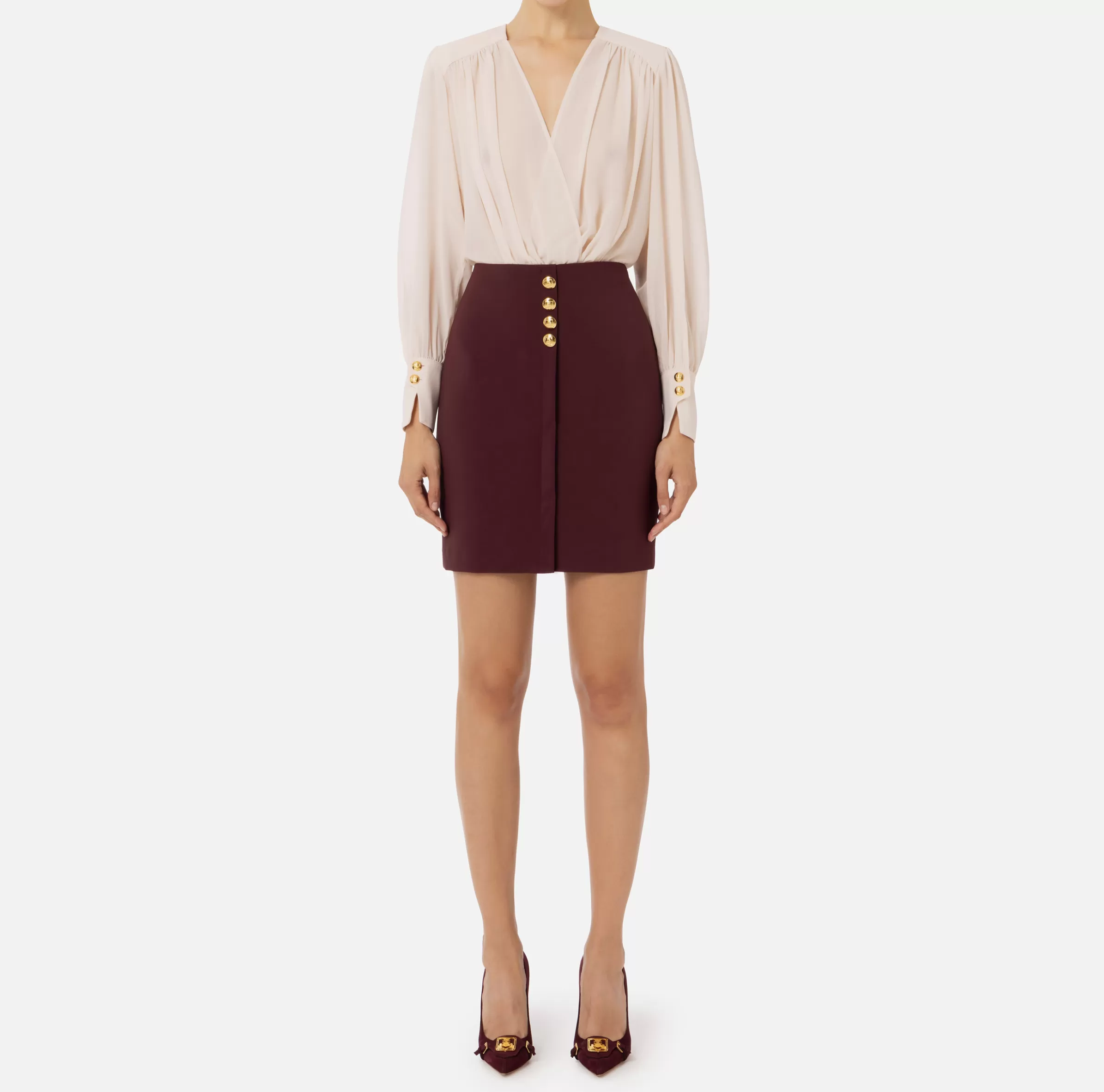 Elisabetta Franchi Mini Abiti | Abiti^Miniabito in crêpe con blusa in georgette Lattice/RougeNoir