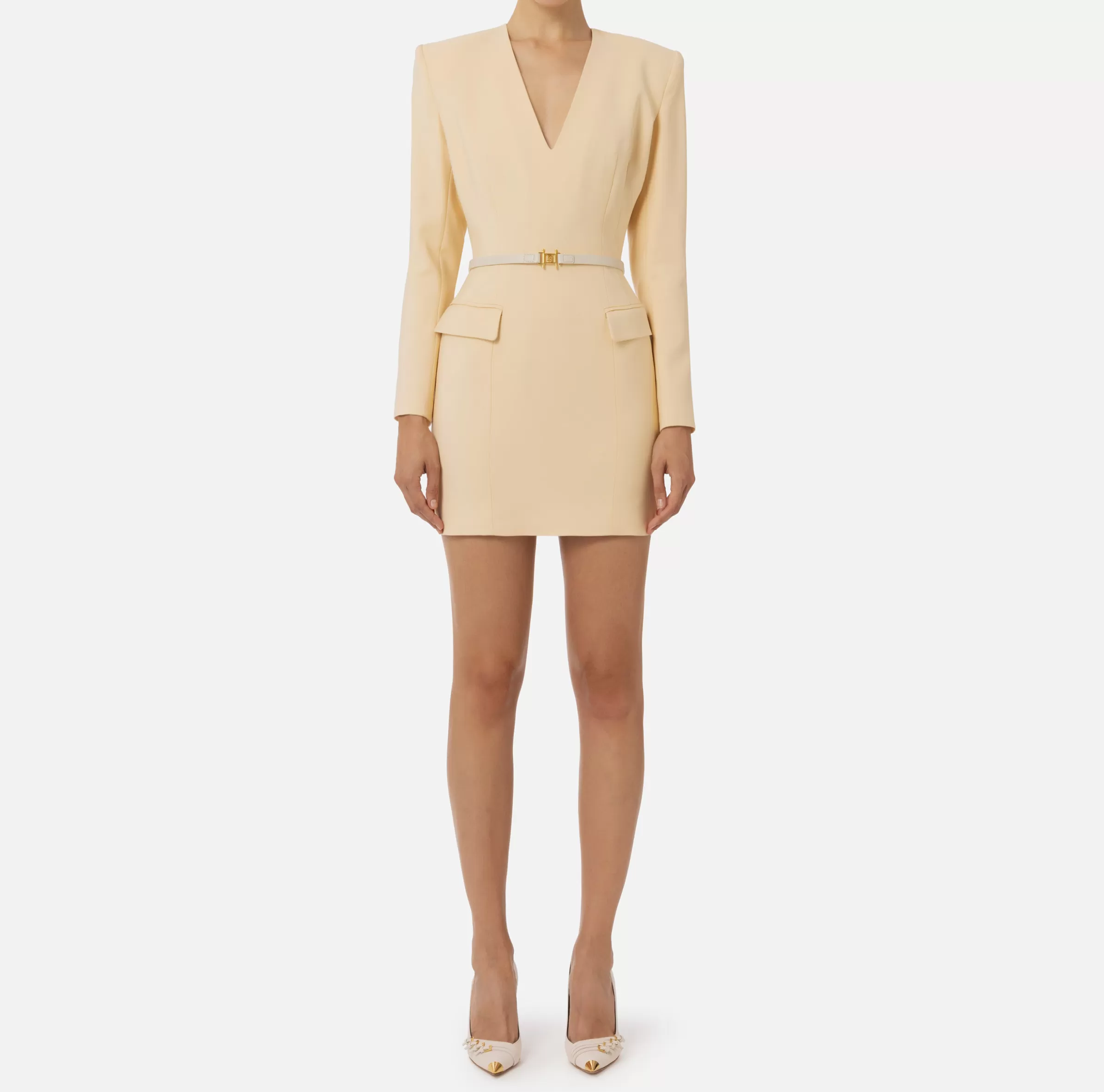 Elisabetta Franchi Mini Abiti | Abiti^Miniabito in fresco di lana stretch con cintura Crema