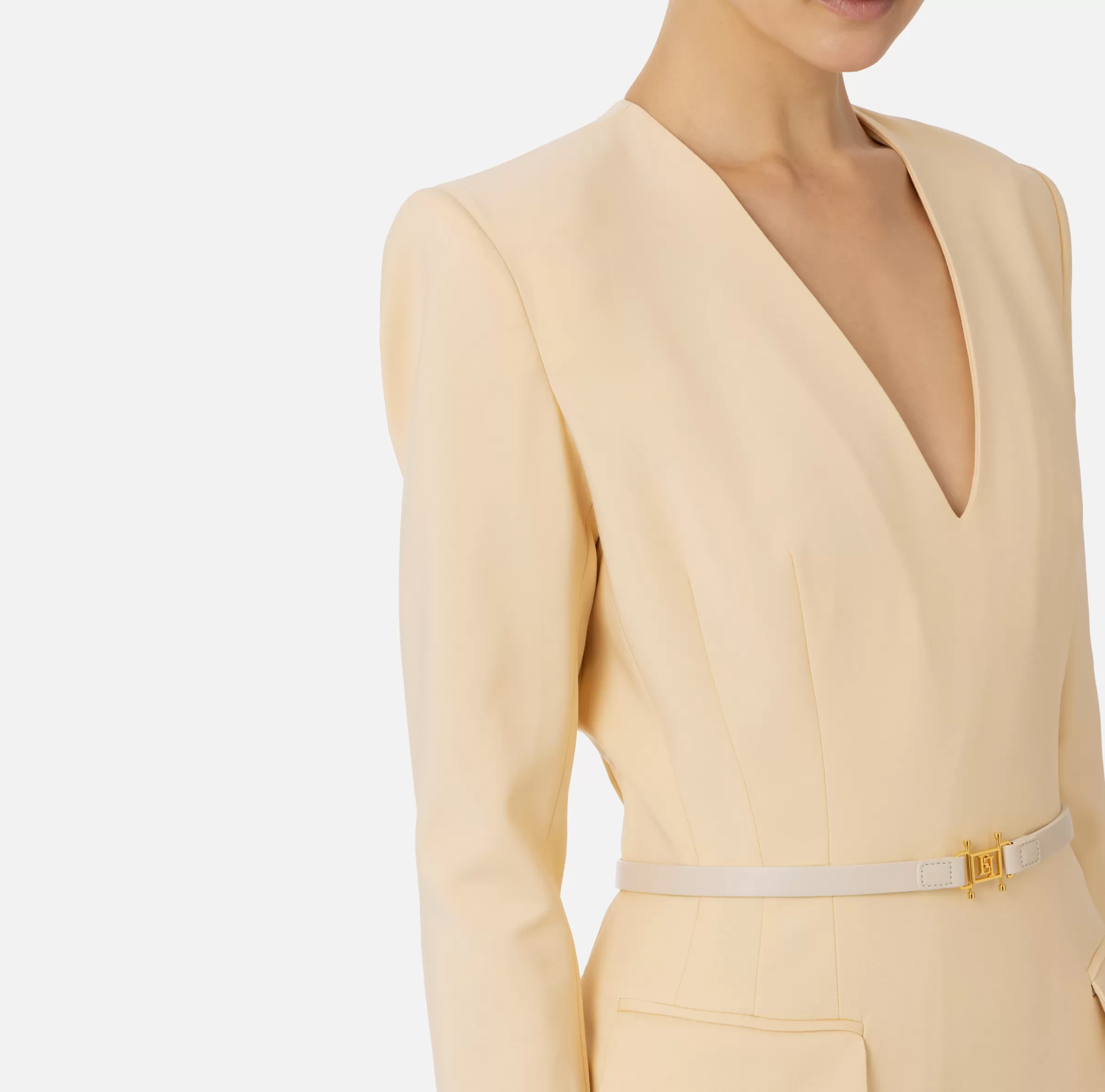 Elisabetta Franchi Mini Abiti | Abiti^Miniabito in fresco di lana stretch con cintura Crema