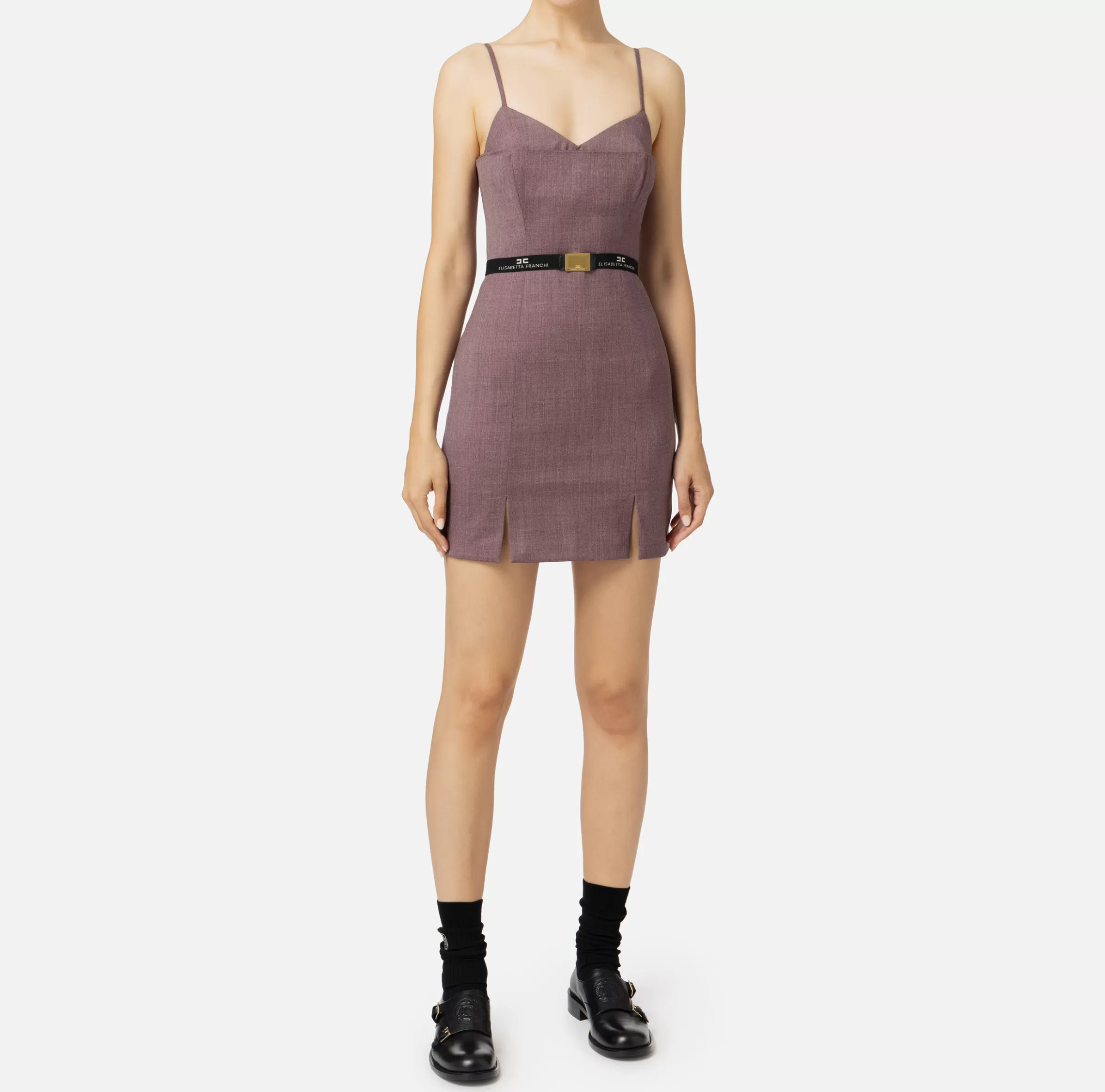 Elisabetta Franchi Mini Abiti | Abiti^Miniabito in fresco lana mélange con cintura RougeNoir