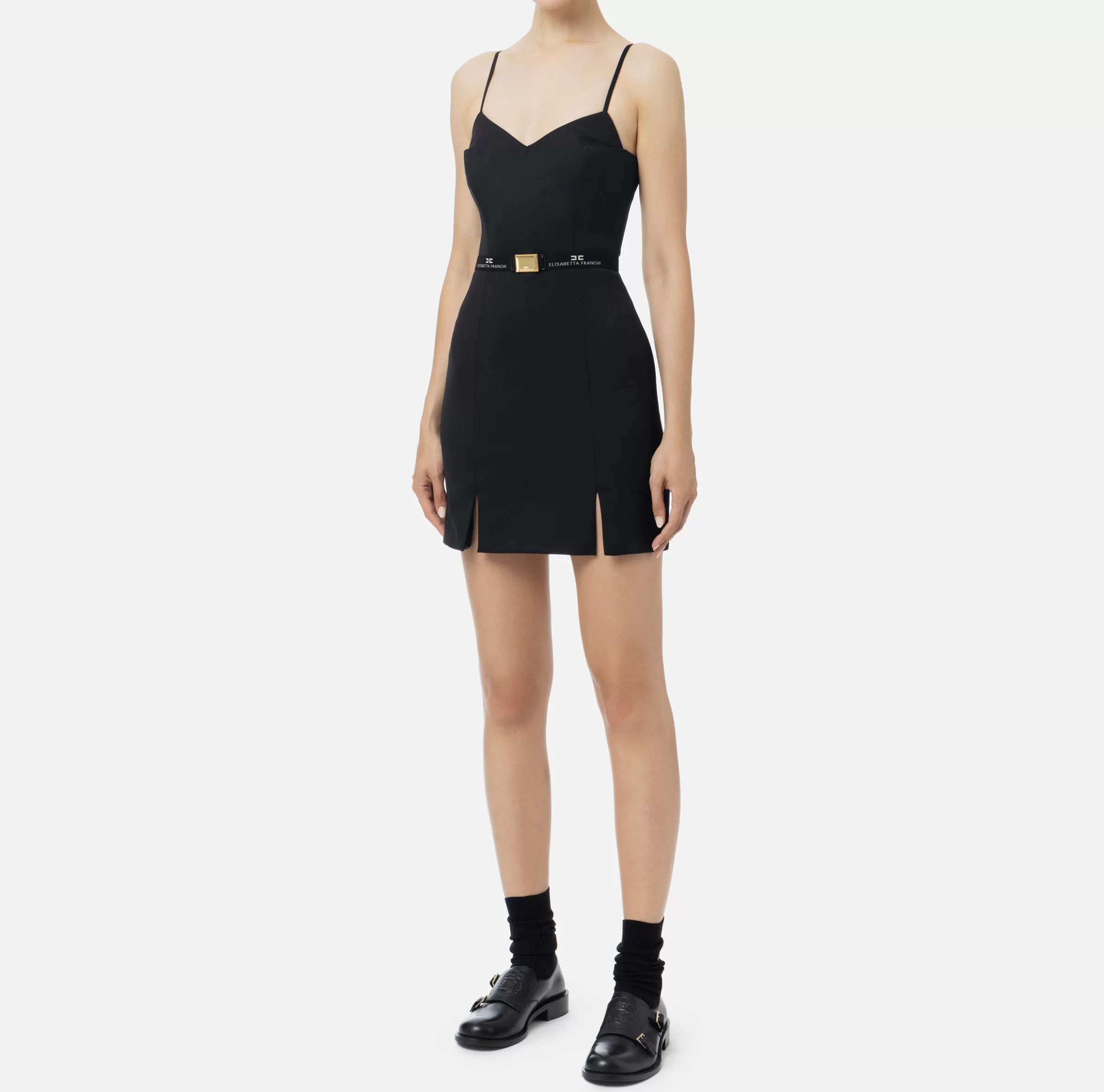 Elisabetta Franchi Mini Abiti | Abiti^Miniabito in fresco lana mélange con cintura Nero