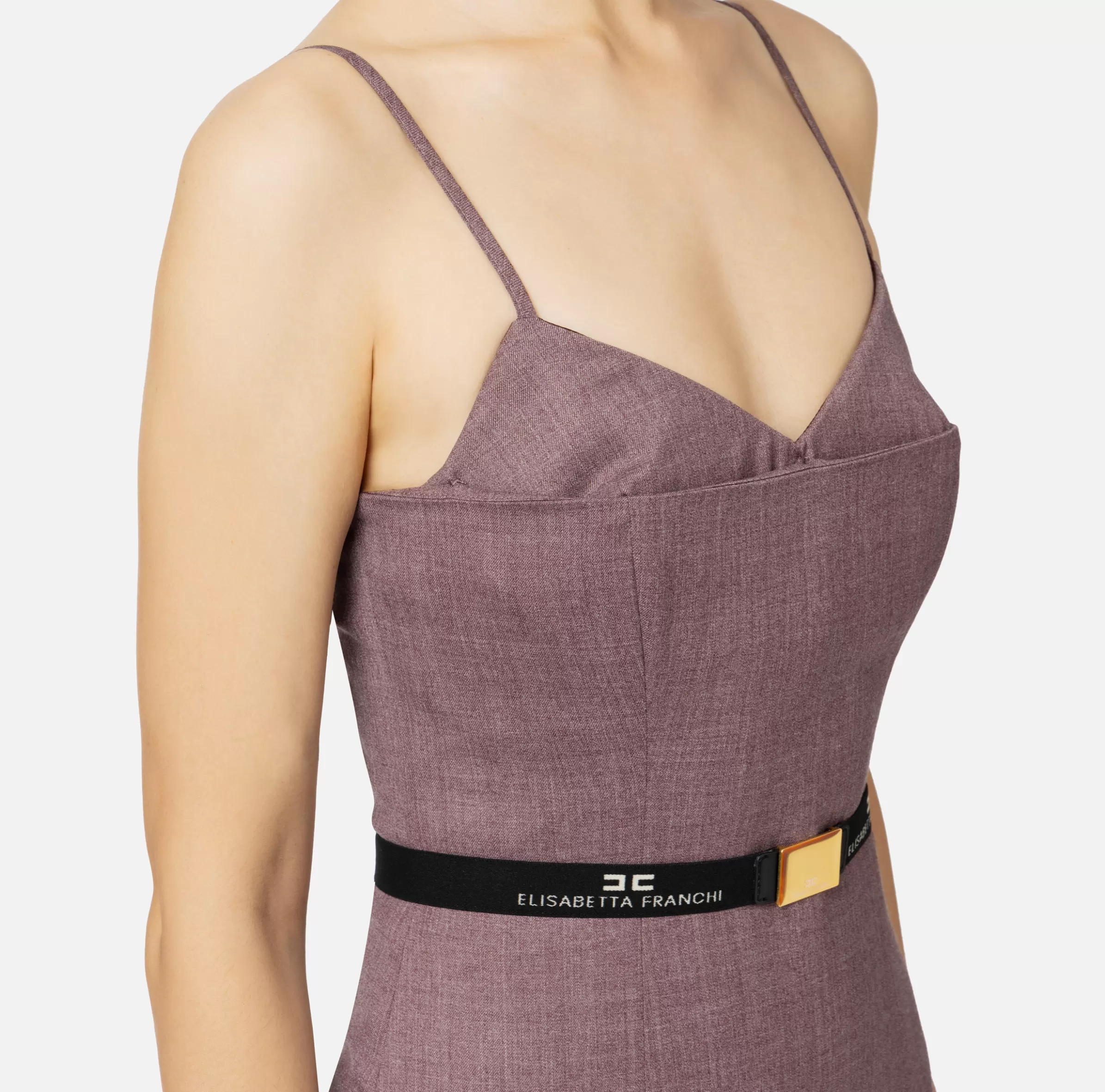 Elisabetta Franchi Mini Abiti | Abiti^Miniabito in fresco lana mélange con cintura RougeNoir