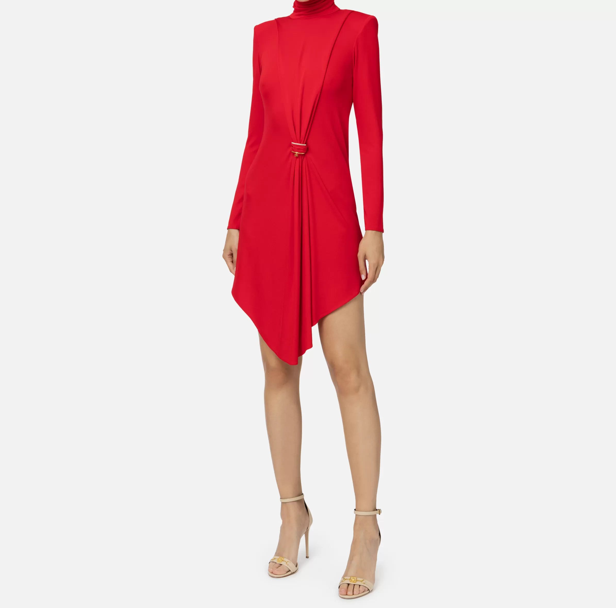 Elisabetta Franchi Mini Abiti | Abiti^Miniabito in jersey con drappeggio e accessorio gioiello RedPassion
