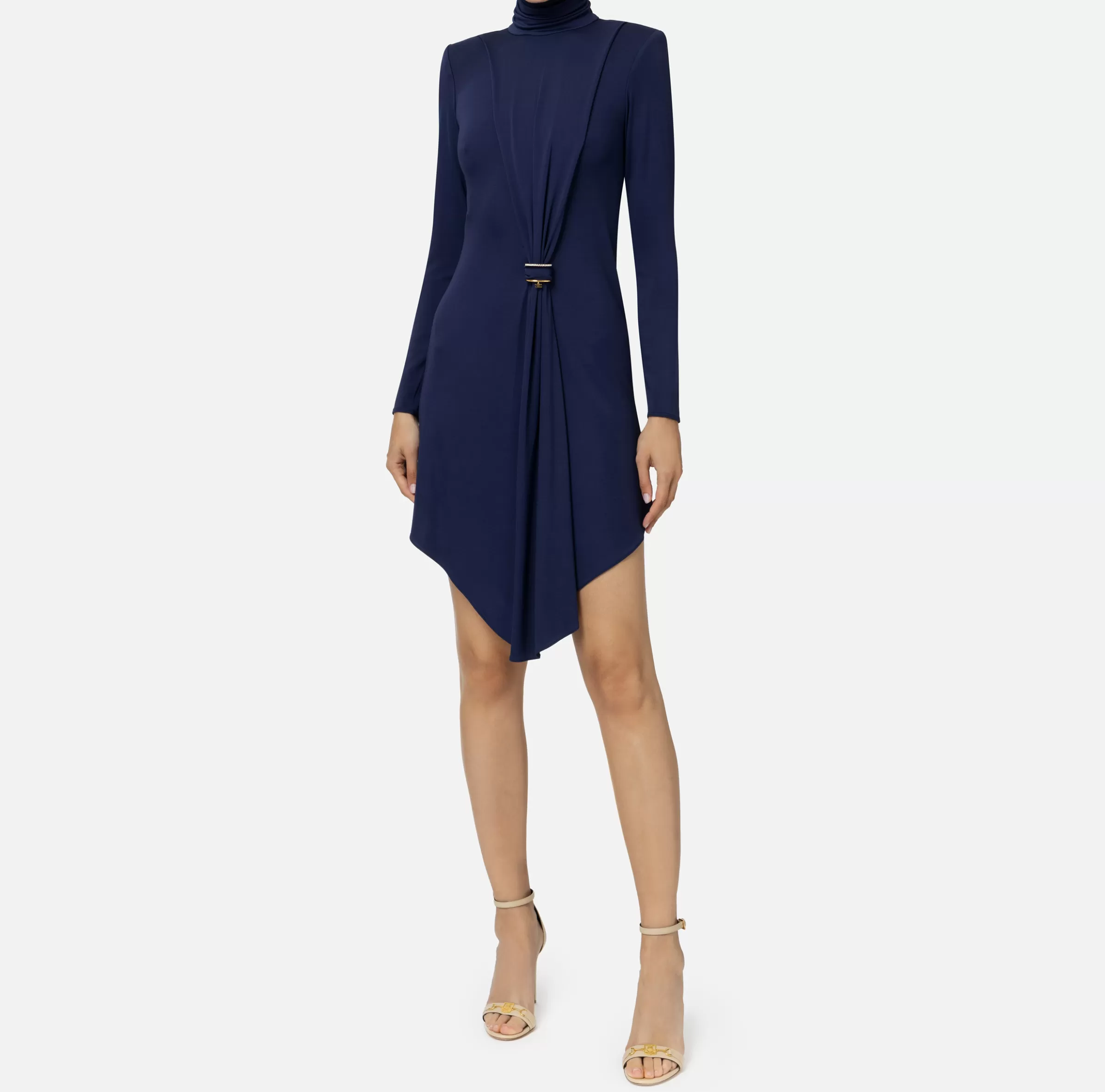Elisabetta Franchi Mini Abiti | Abiti^Miniabito in jersey con drappeggio e accessorio gioiello Navy