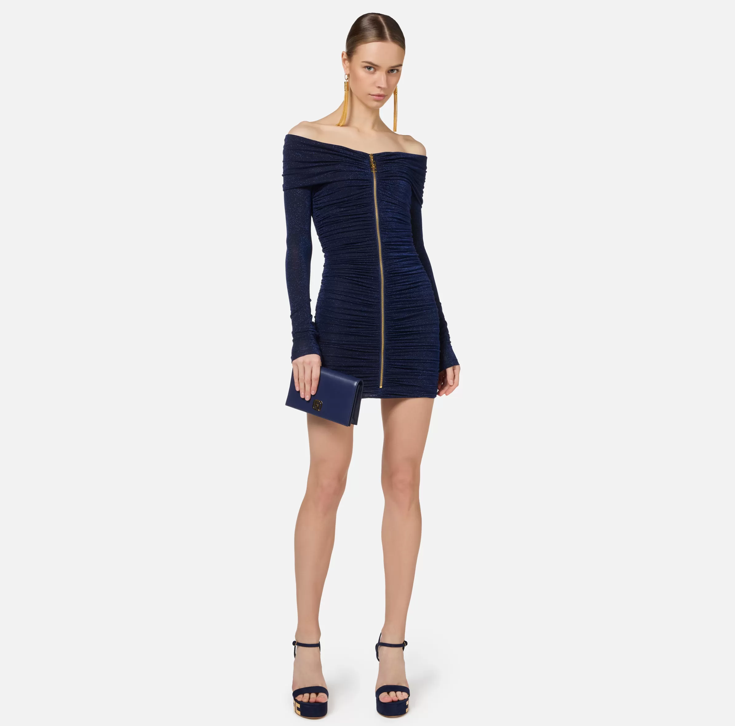 Elisabetta Franchi Abiti | Mini Abiti^Miniabito in jersey lurex con zip Navy