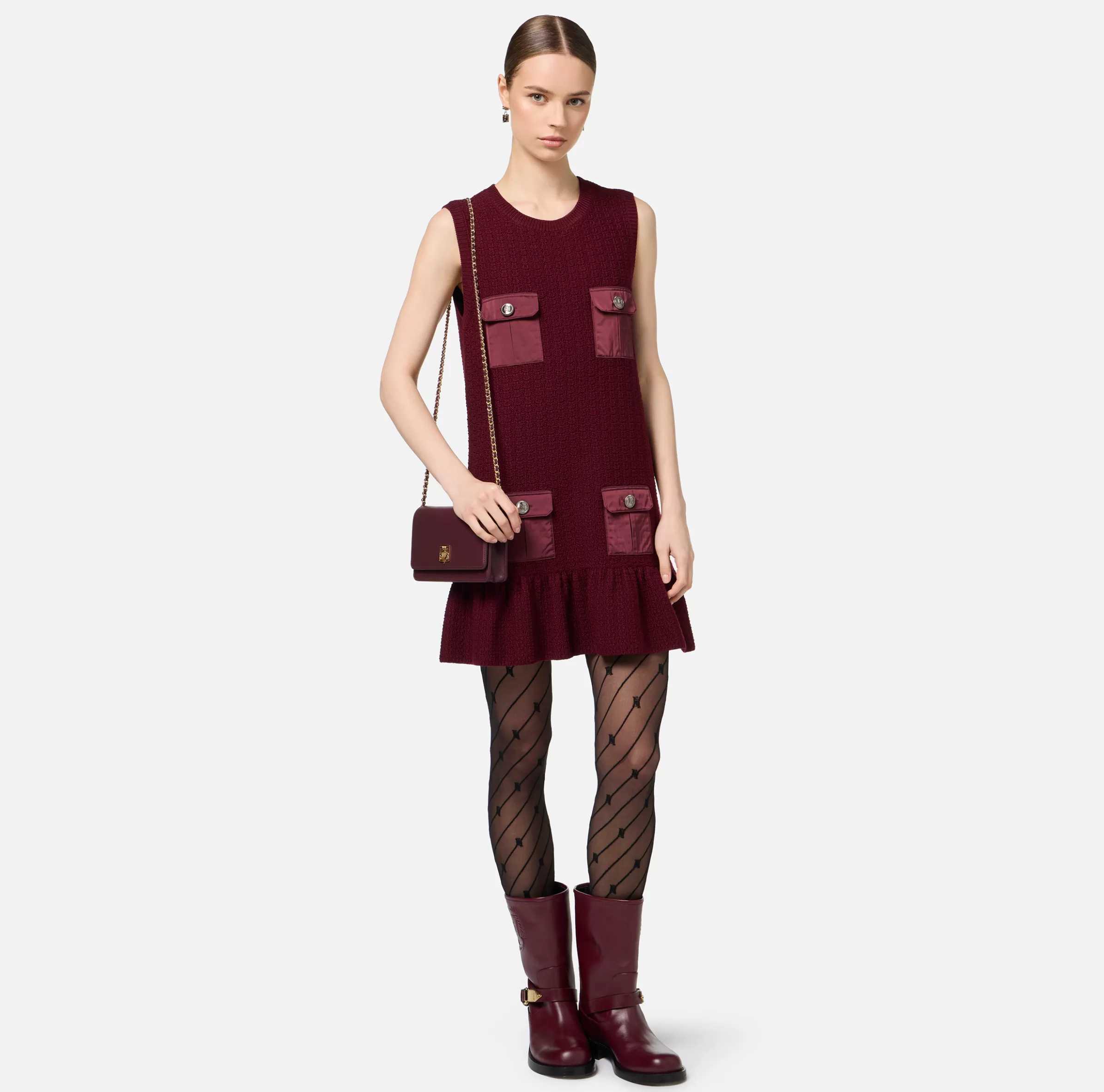 Elisabetta Franchi Mini Abiti | Abiti In Maglia^Miniabito in lana bouclé con tasche in vela tecnica RougeNoir