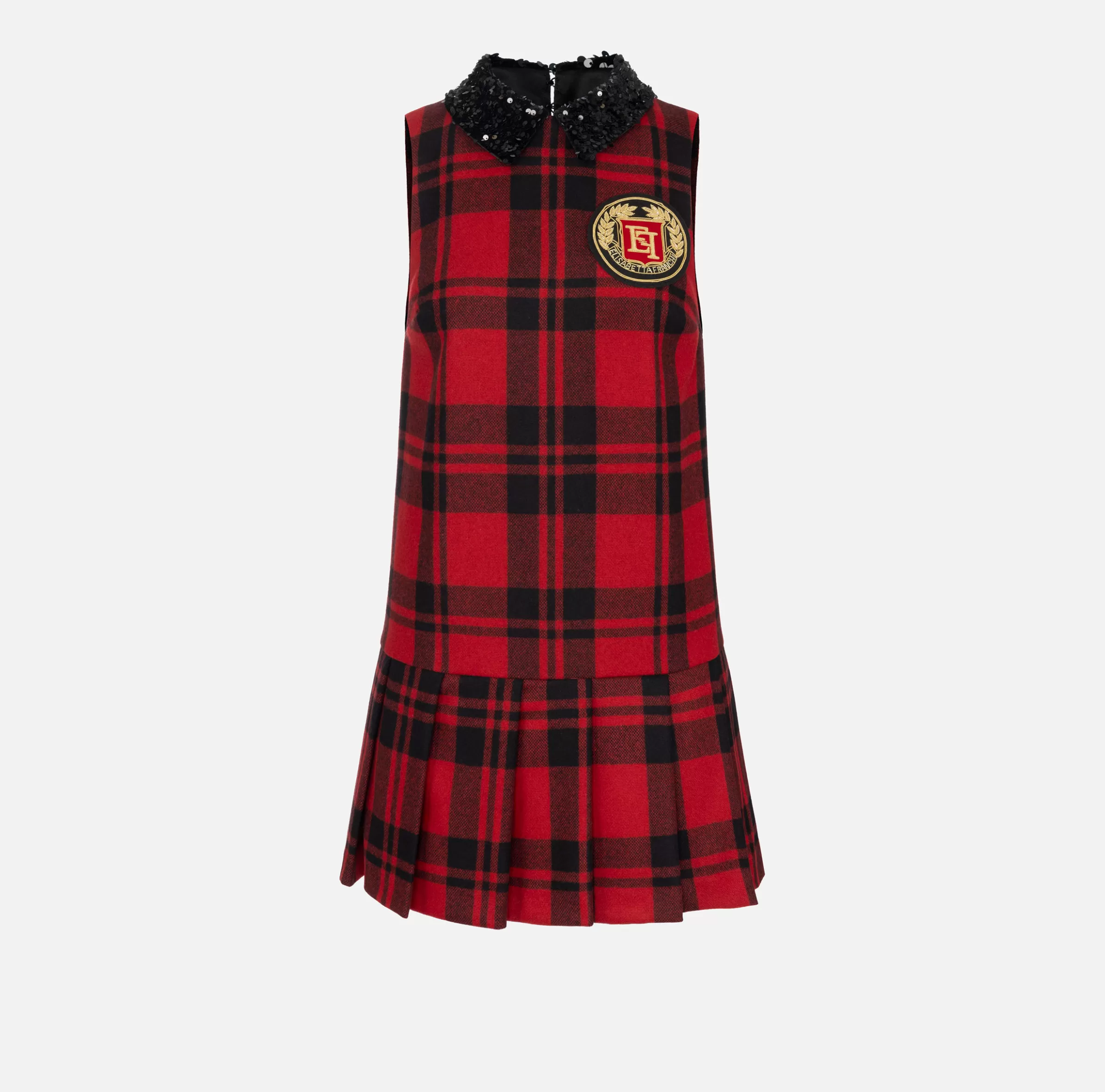 Elisabetta Franchi Mini Abiti | Abiti^Miniabito in lana tartan con patch ricamato Nero/RedPassion