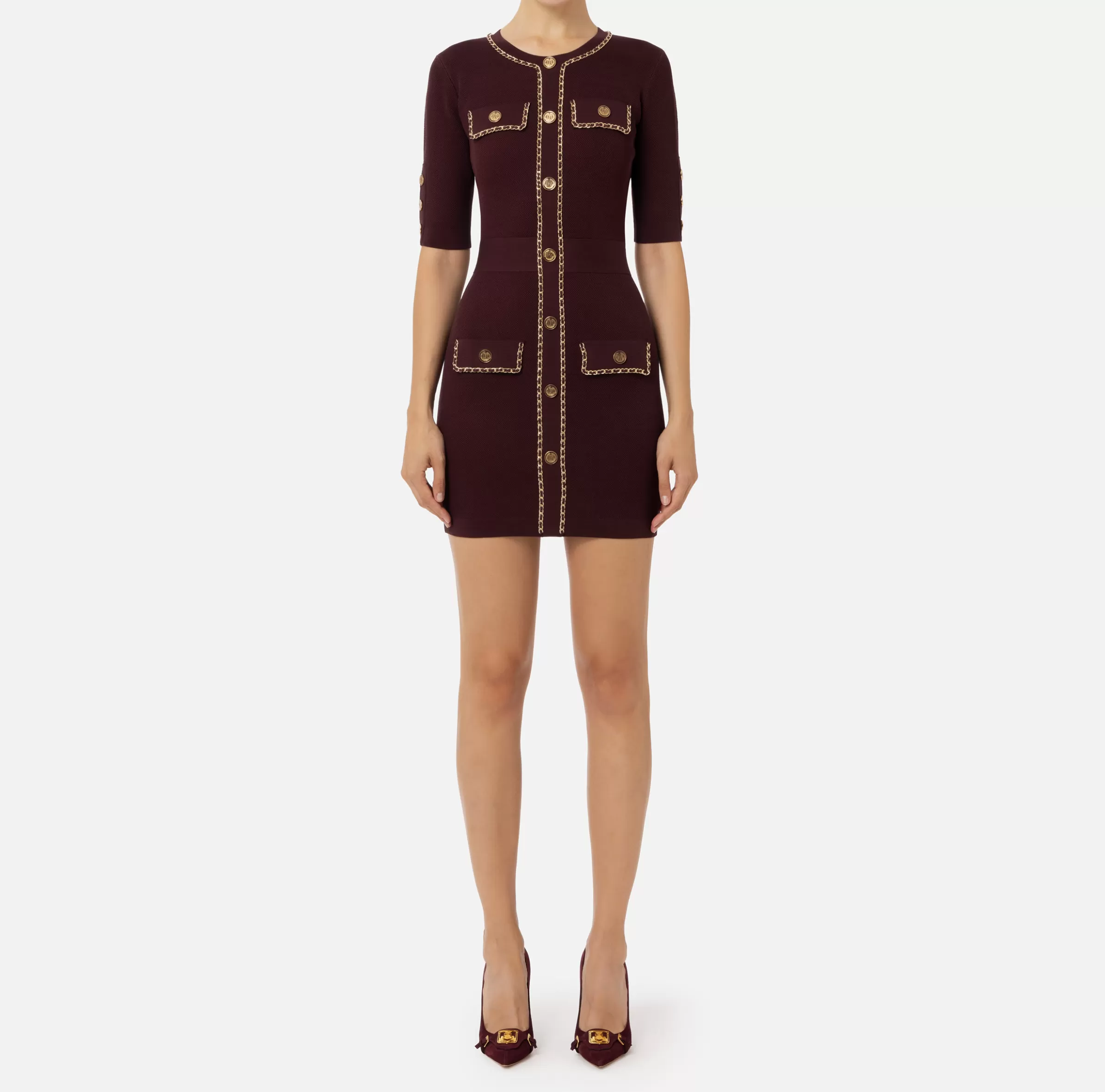 Elisabetta Franchi Mini Abiti | Abiti In Maglia^Miniabito in viscosa con catena RougeNoir