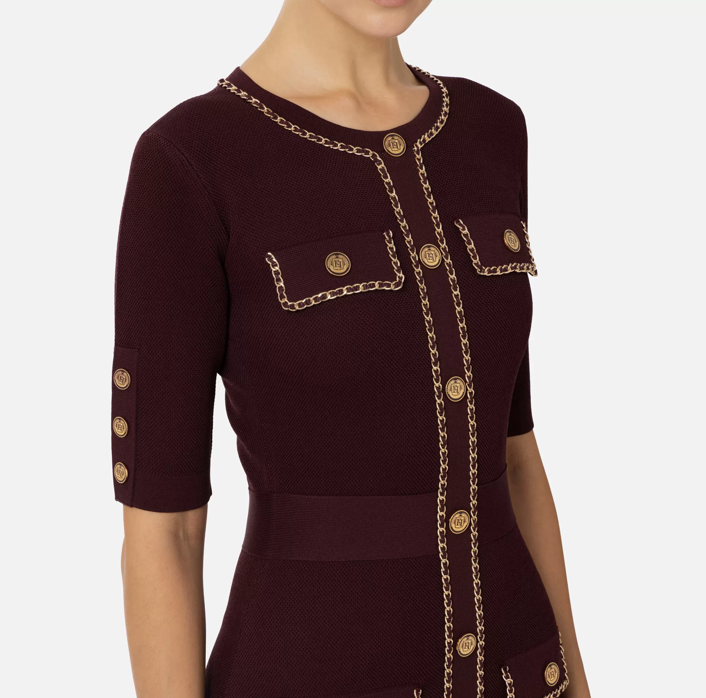 Elisabetta Franchi Mini Abiti | Abiti In Maglia^Miniabito in viscosa con catena RougeNoir