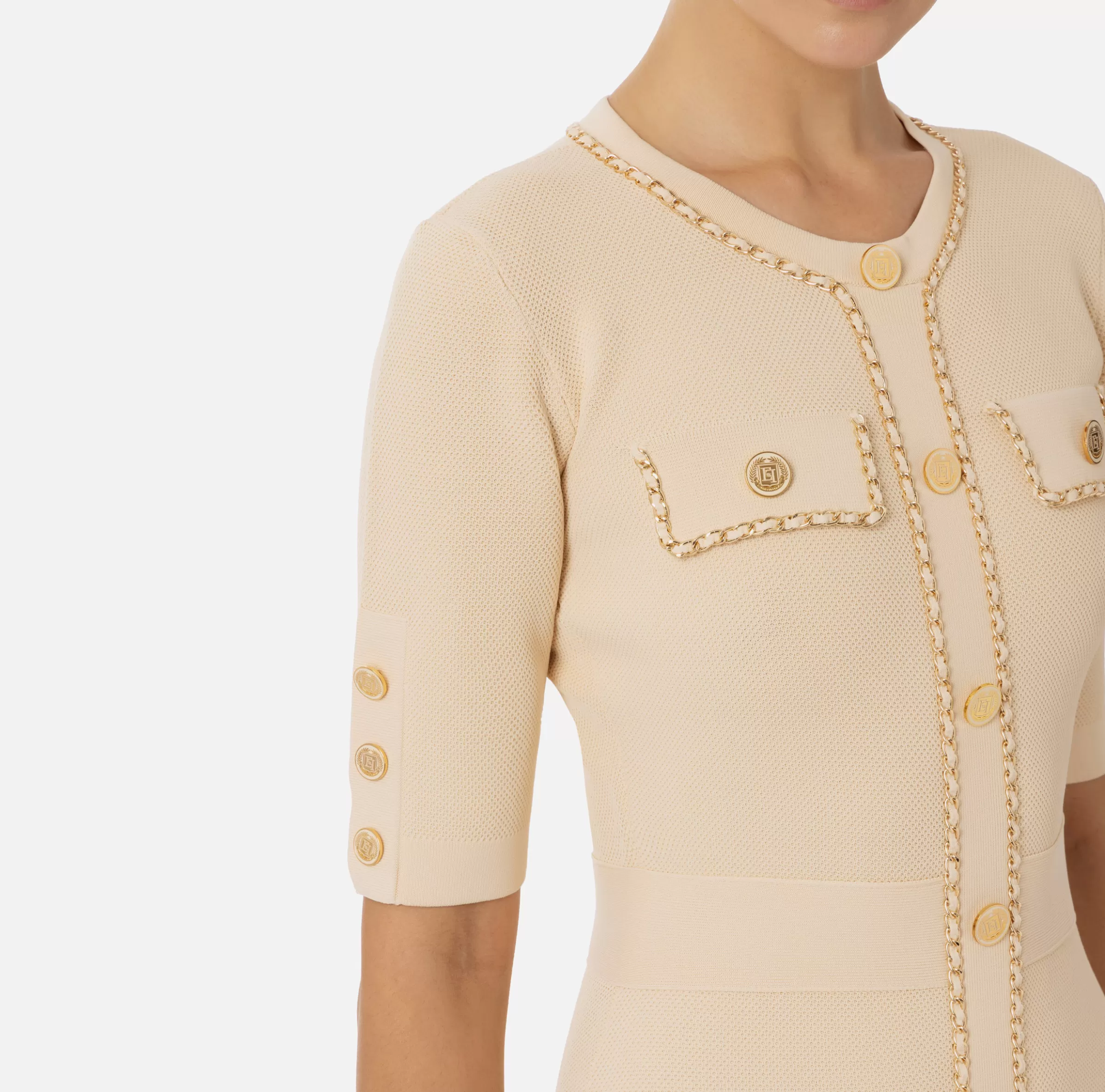 Elisabetta Franchi Mini Abiti | Abiti In Maglia^Miniabito in viscosa con catena Crema