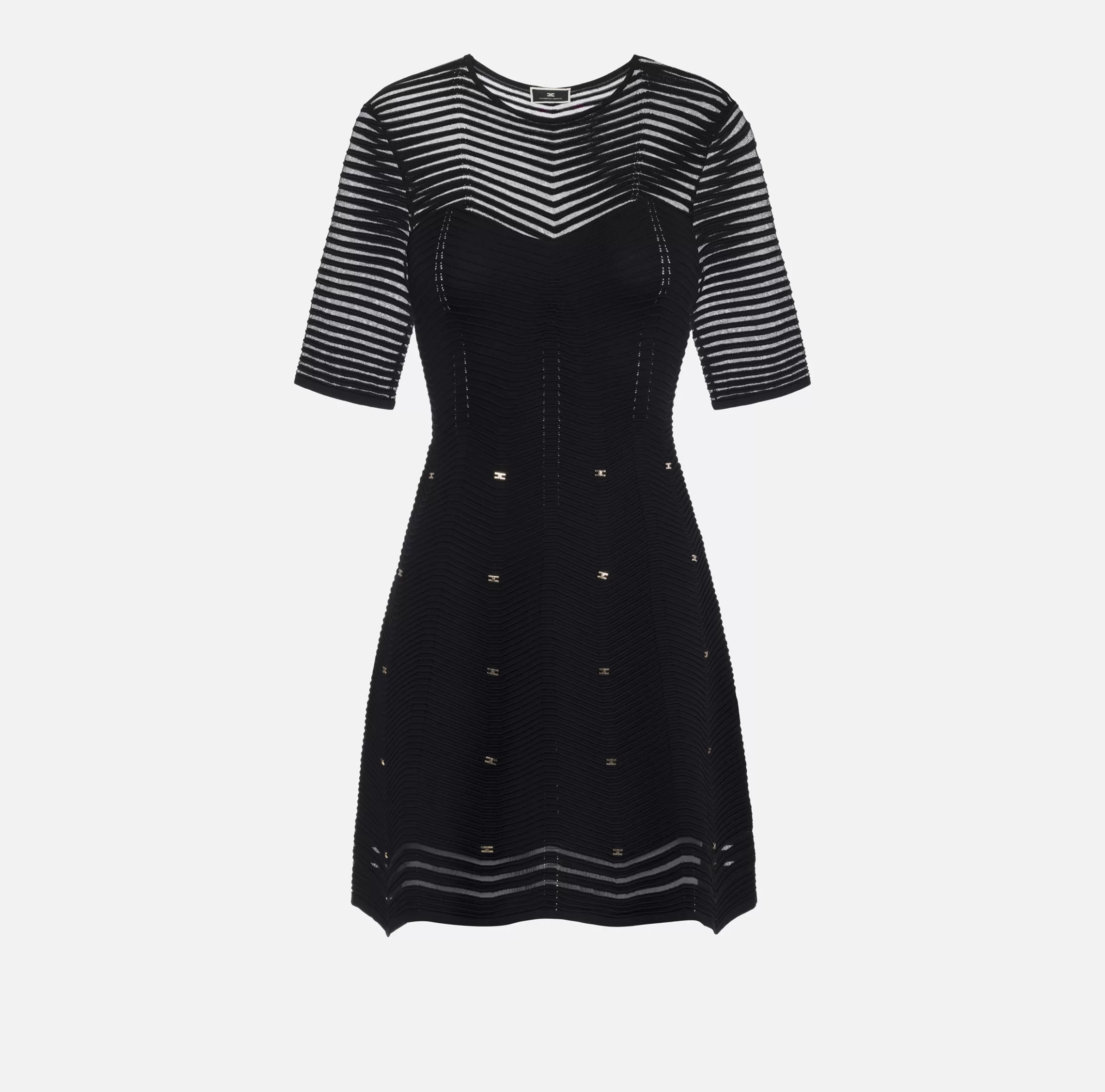 Elisabetta Franchi Mini Abiti | Abiti In Maglia^Miniabito in viscosa motivo chevron con borchie Nero