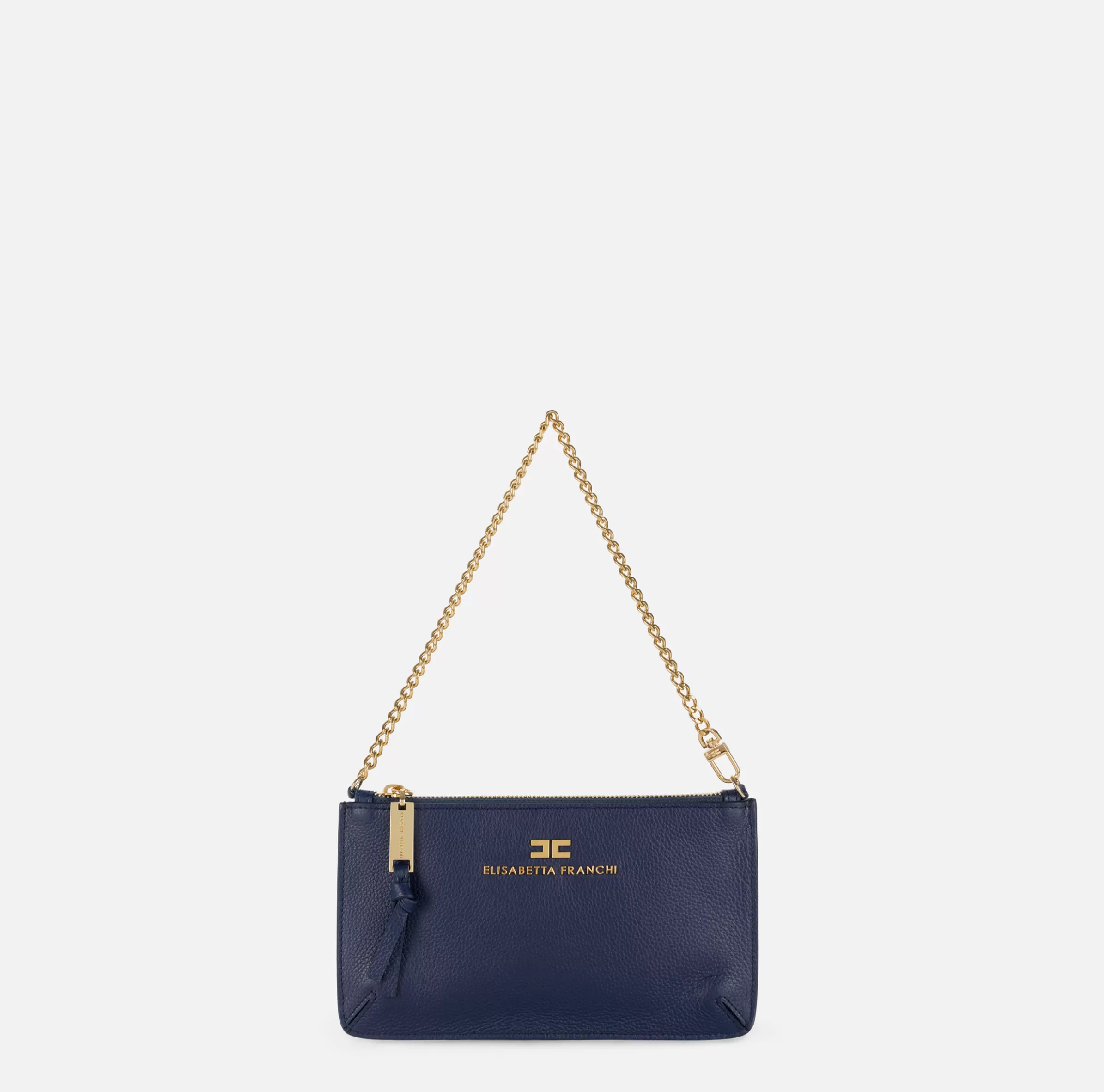 Elisabetta Franchi Borse A Spalla^Miniborsa baguette a tracolla in pelle con lettering Navy