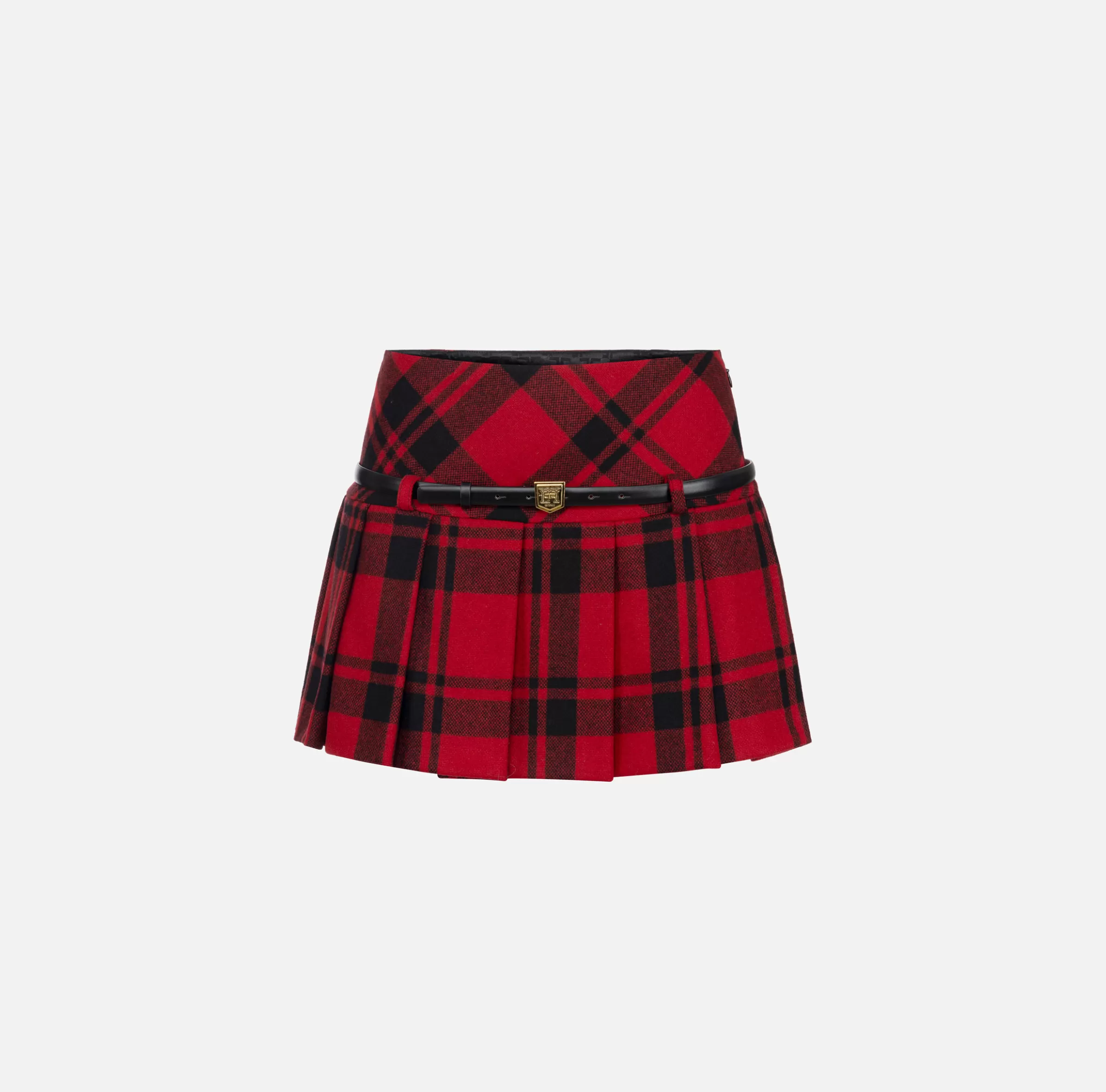 Elisabetta Franchi Gonne^Minigonna a pieghe in tartan di lana RedPassion/Nero