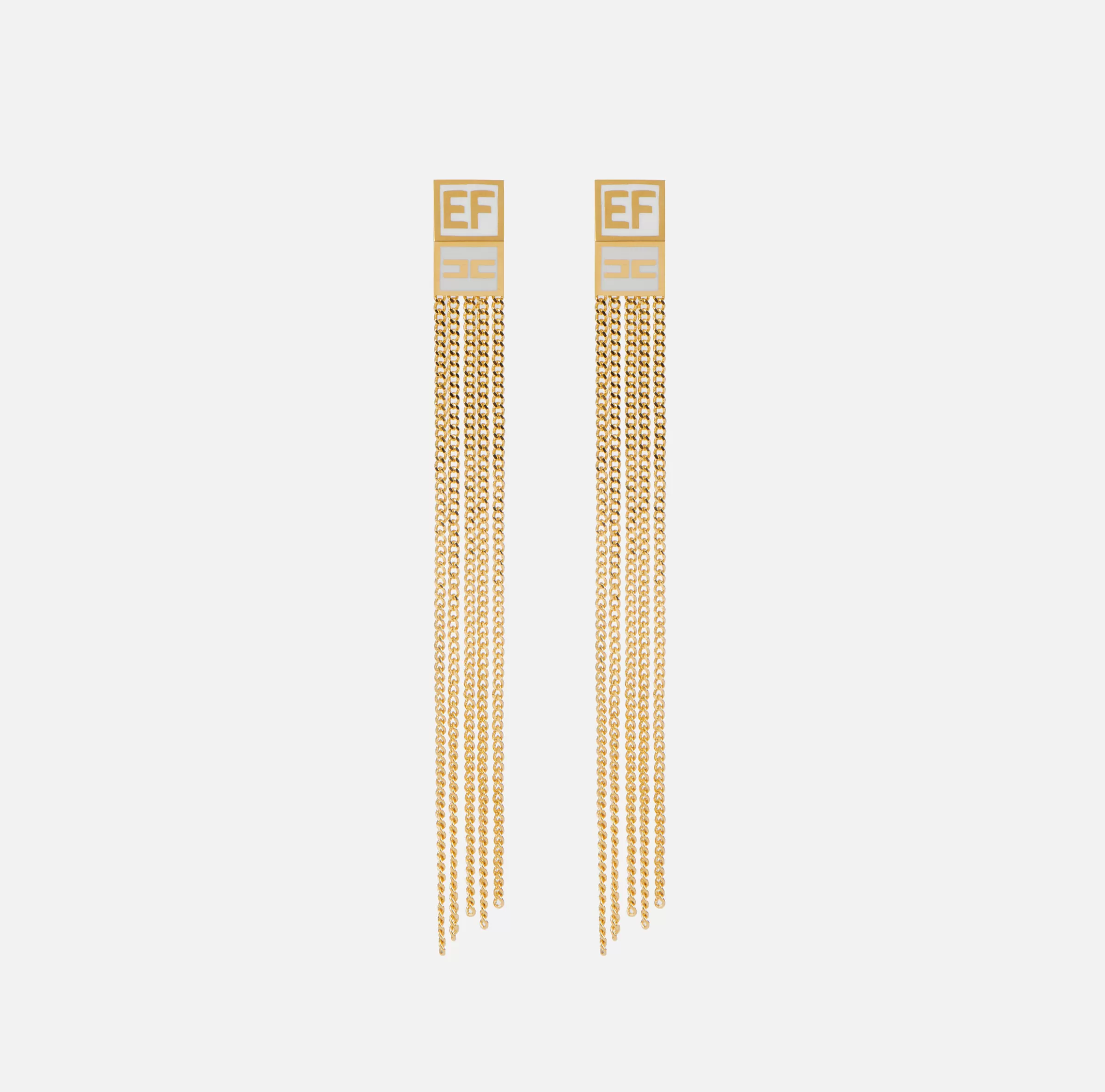 Elisabetta Franchi Bijoux^Orecchini pendenti in metallo con placca logo smaltata OroGiallo/Nero
