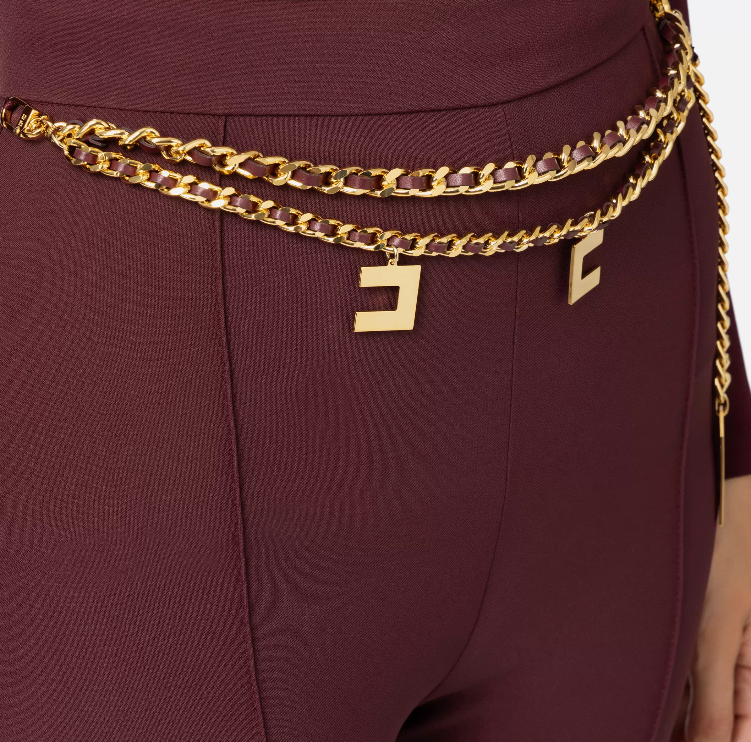 Elisabetta Franchi Pantaloni E Shorts^Pantalone a palazzo in crêpe stretch con cintura RougeNoir