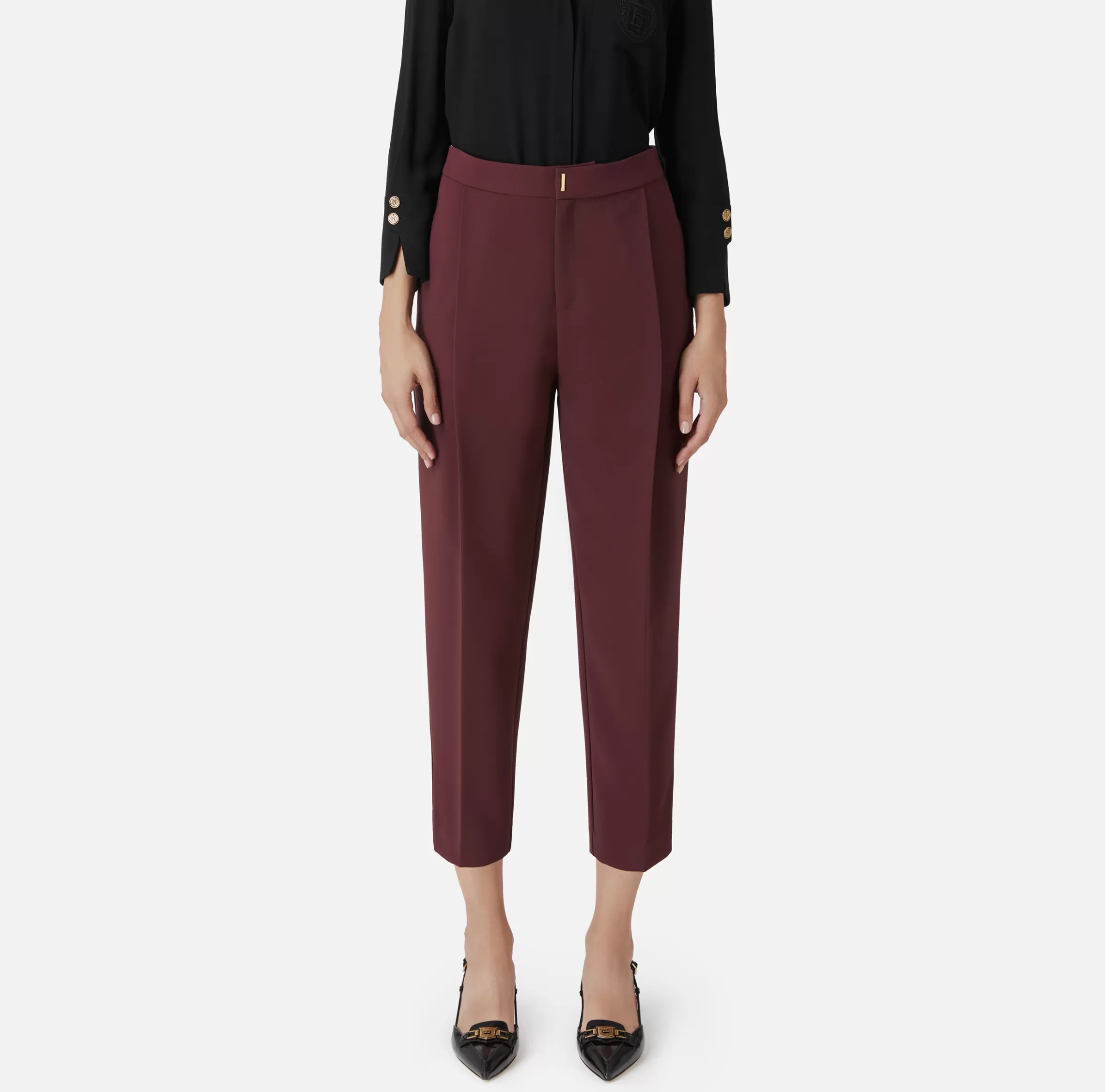 Elisabetta Franchi Pantaloni E Shorts^Pantalone cropped in crêpe con pinces RougeNoir
