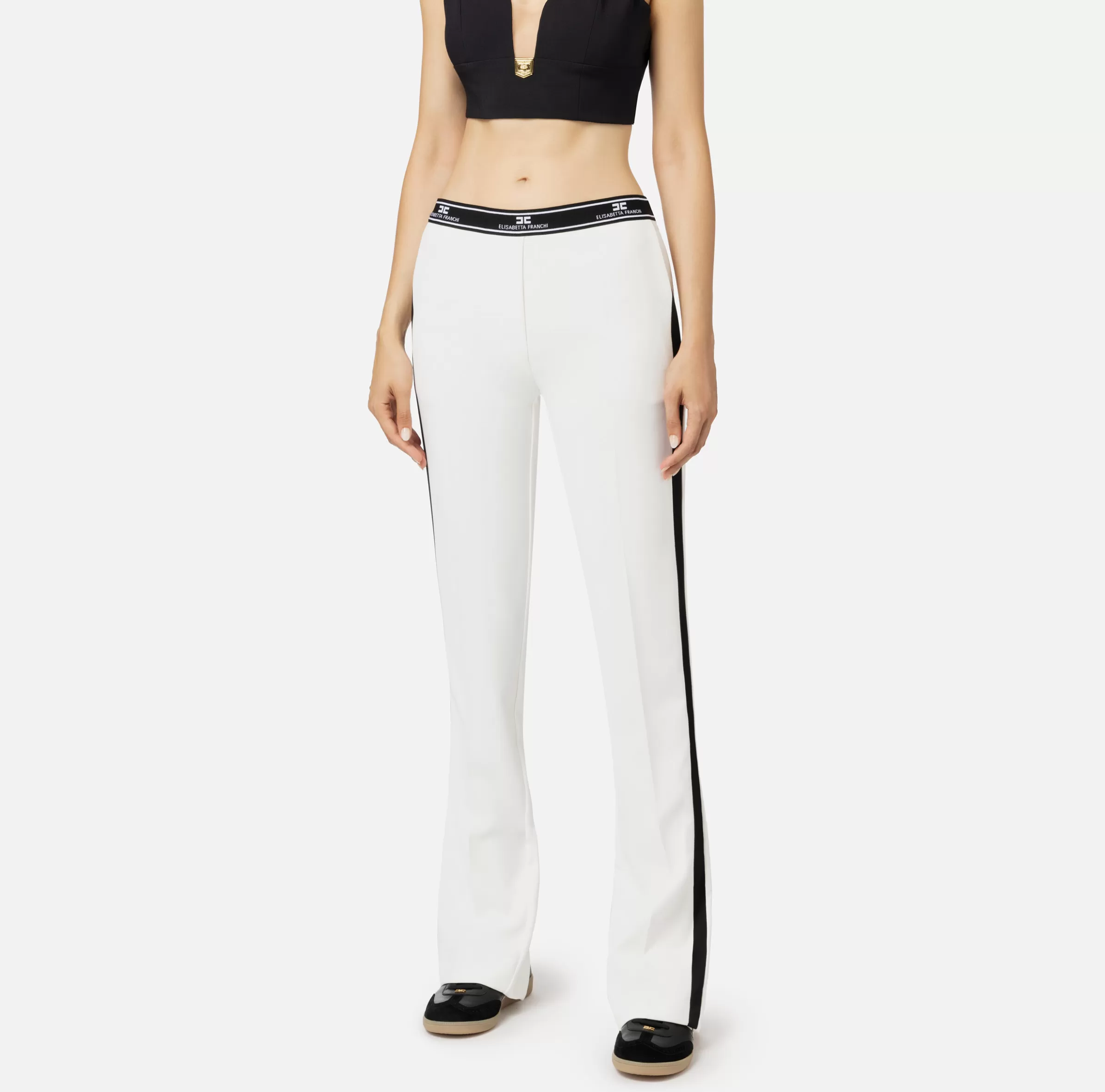 Elisabetta Franchi Pantaloni E Shorts^Pantalone dritto in crêpe con banda laterale Avorio