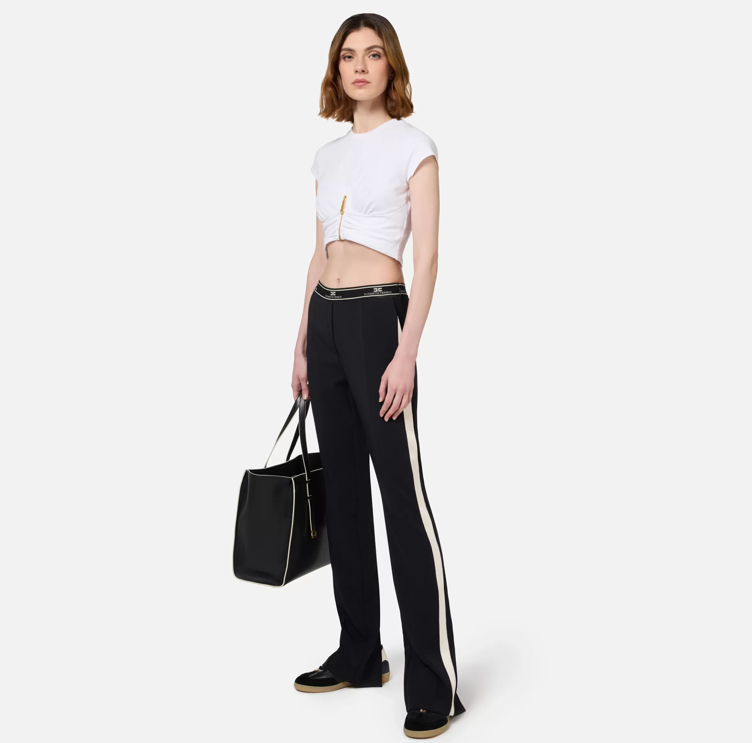 Elisabetta Franchi Pantaloni E Shorts^Pantalone dritto in crêpe con banda laterale Steel