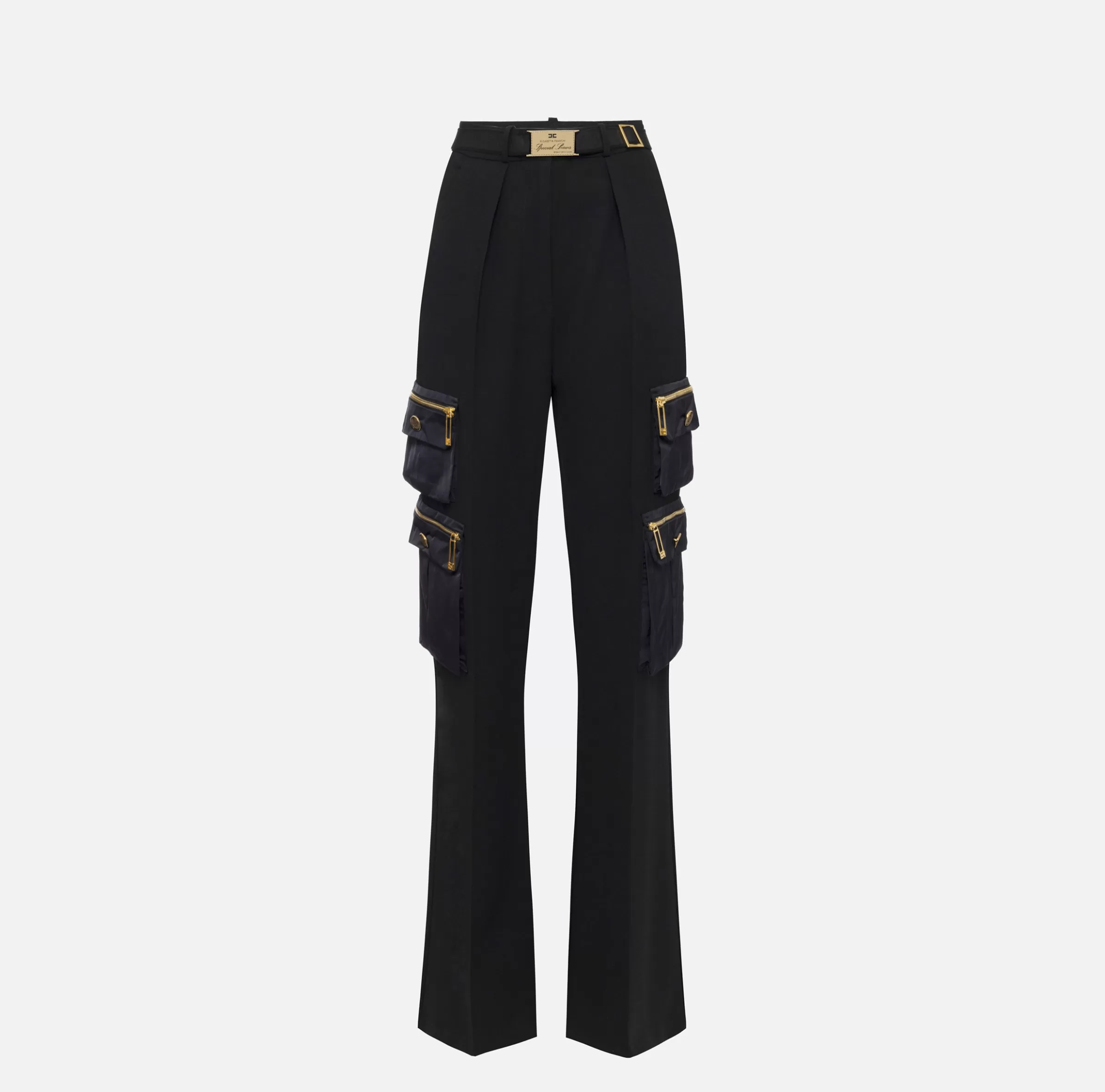 Elisabetta Franchi Pantaloni E Shorts^Pantalone dritto in crêpe con tasche e cintura Nero