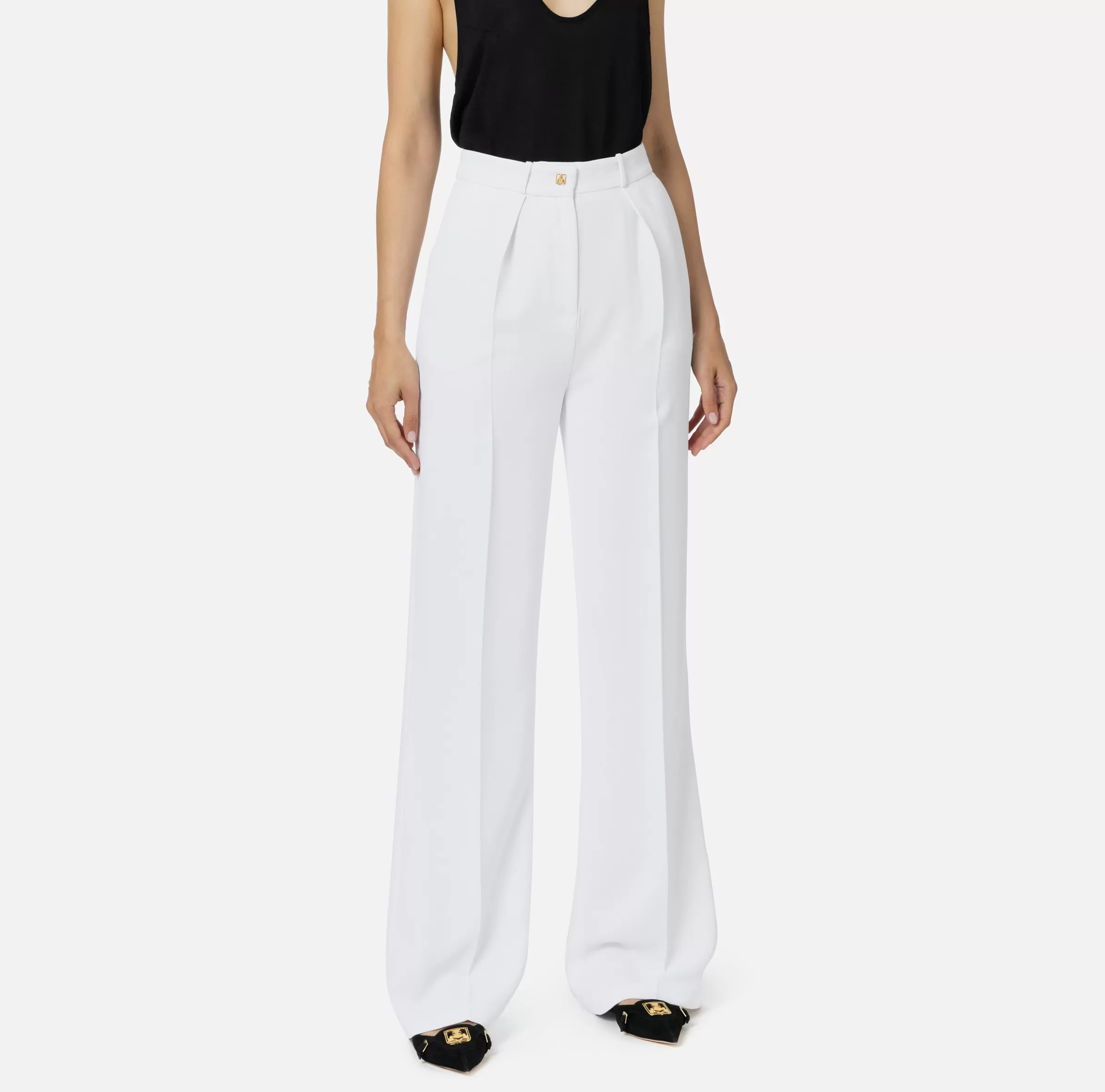 Elisabetta Franchi Pantaloni E Shorts^Pantalone dritto in crêpe fermo con rivetto stemma Avorio