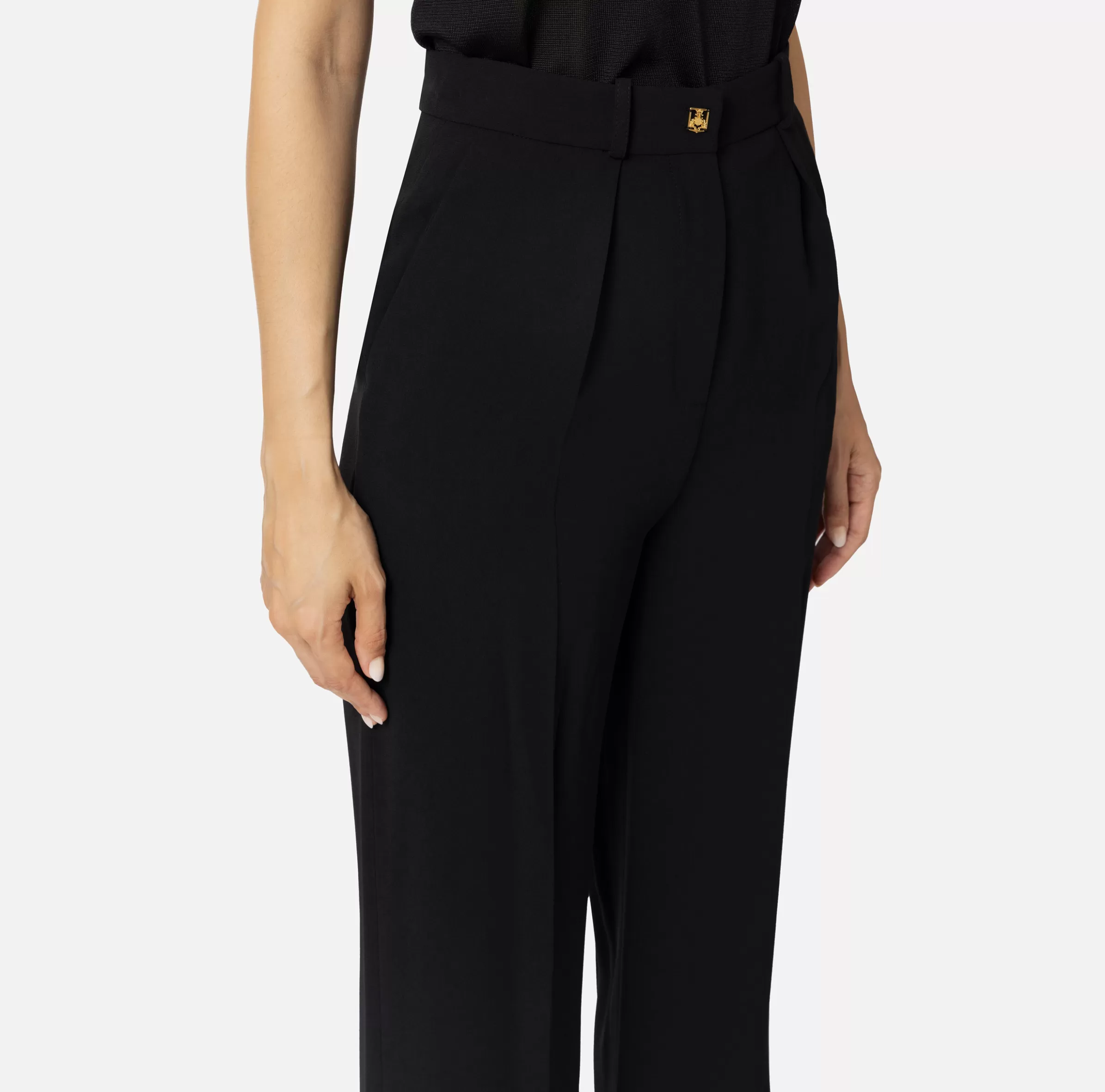 Elisabetta Franchi Pantaloni E Shorts^Pantalone dritto in crêpe fermo con rivetto stemma Nero