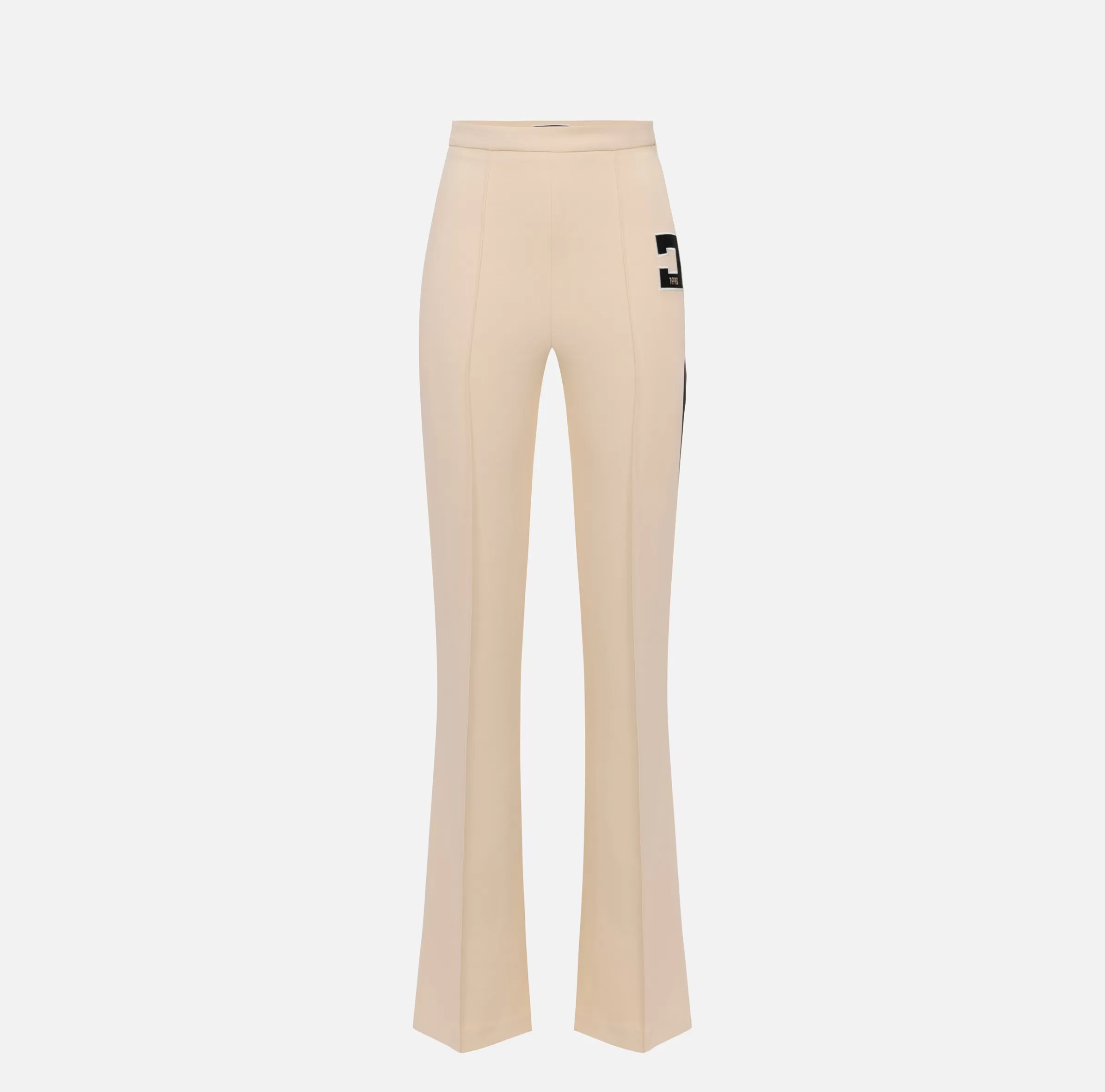Elisabetta Franchi Pantaloni E Shorts^Pantalone dritto in crêpe stretch con bande e ricamo logo Crema/Nero