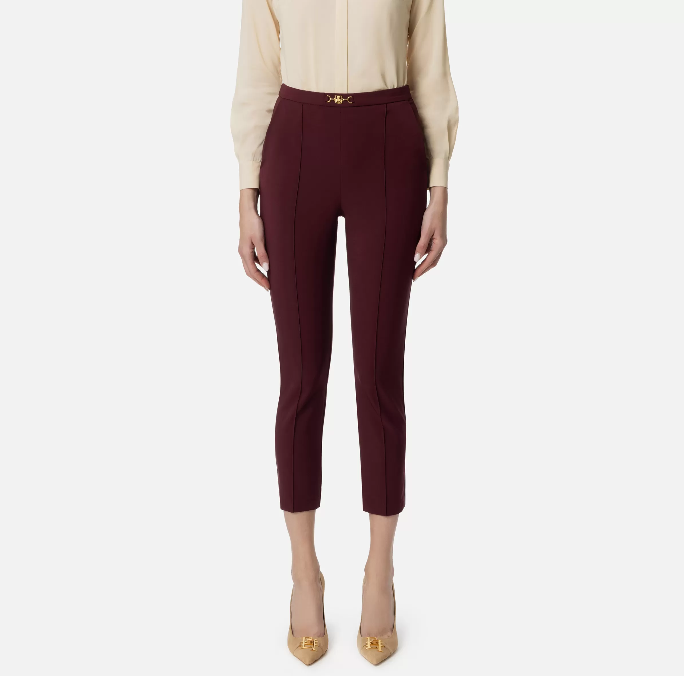 Elisabetta Franchi Pantaloni E Shorts^Pantalone dritto in tessuto tecnico con morsetto RougeNoir