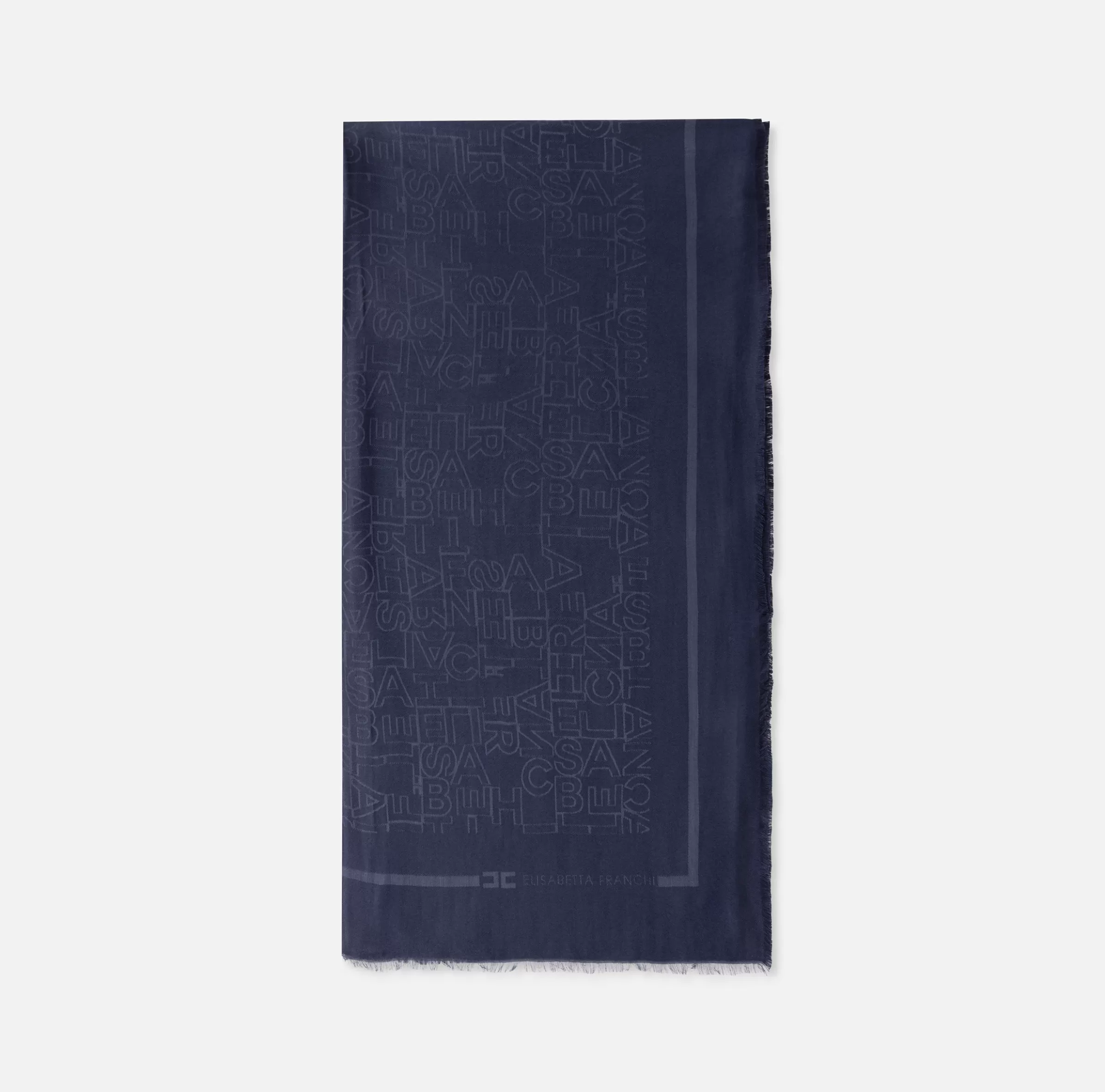 Elisabetta Franchi Sciarpe^Pashmina quadrata in viscosa jacquard con lettering logo Navy