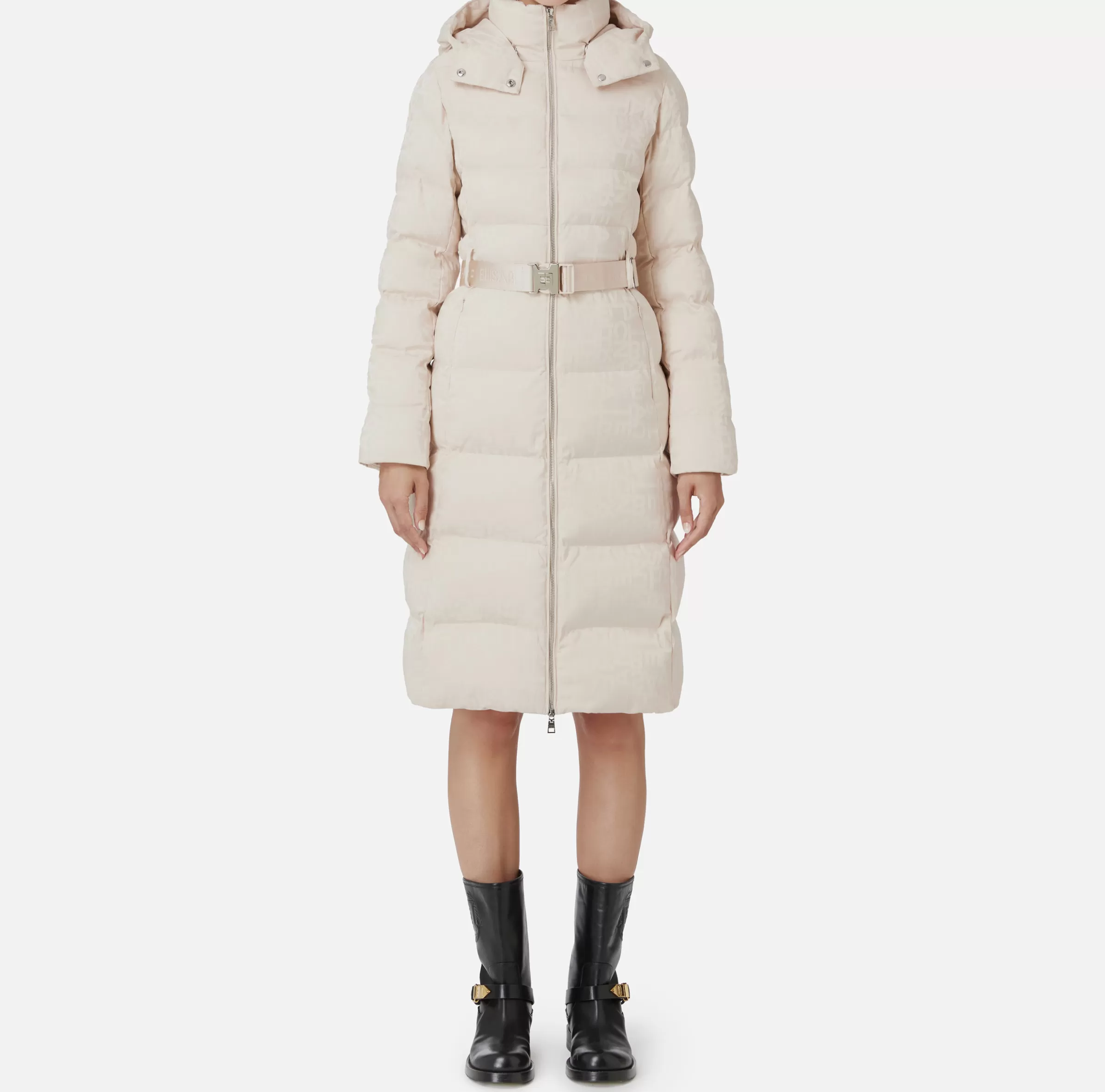 Elisabetta Franchi Capispalla^Piumino lungo in nylon jacquard lettering Lattice