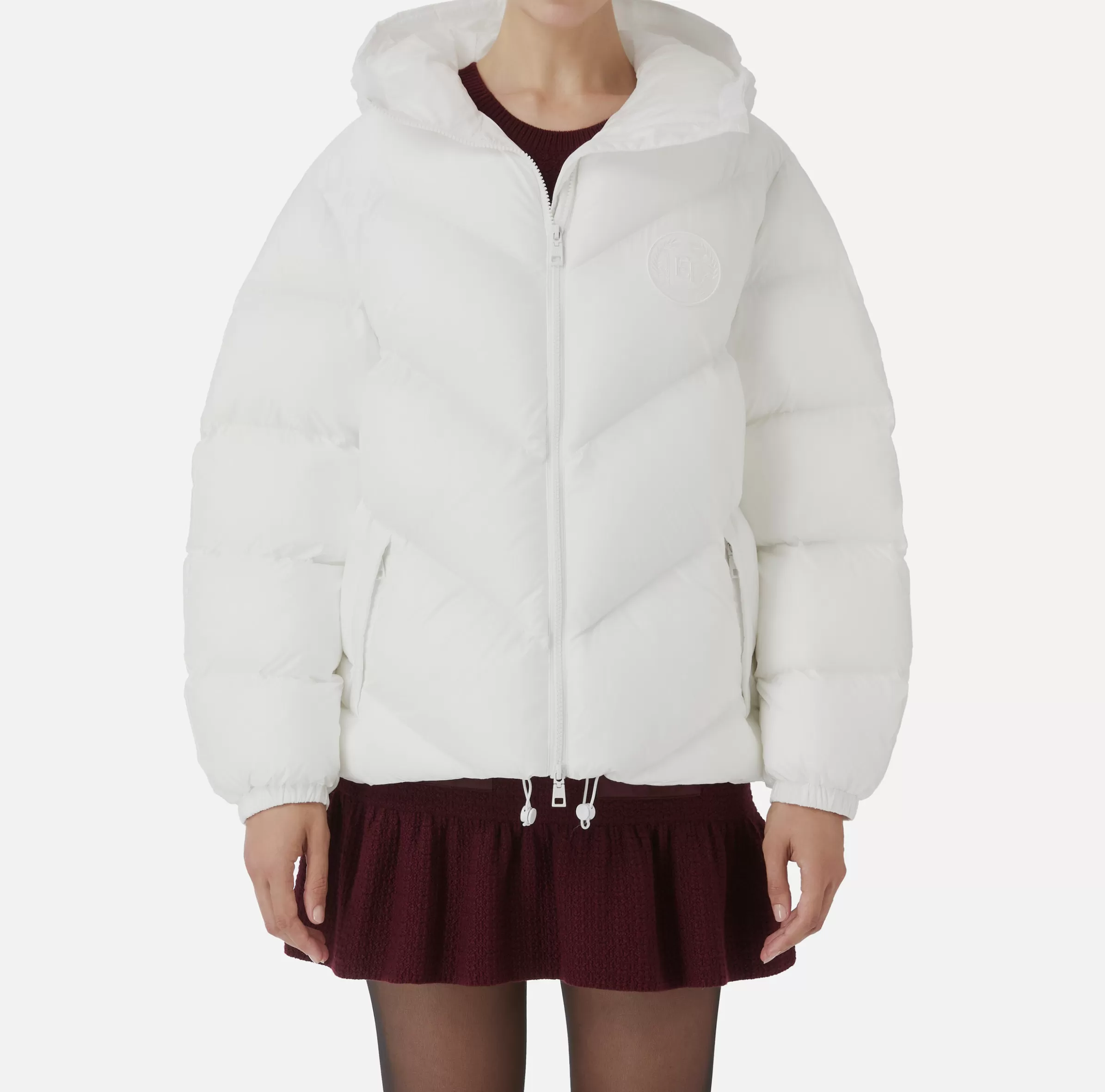 Elisabetta Franchi Capispalla^Piumino over in nylon lucido Avorio