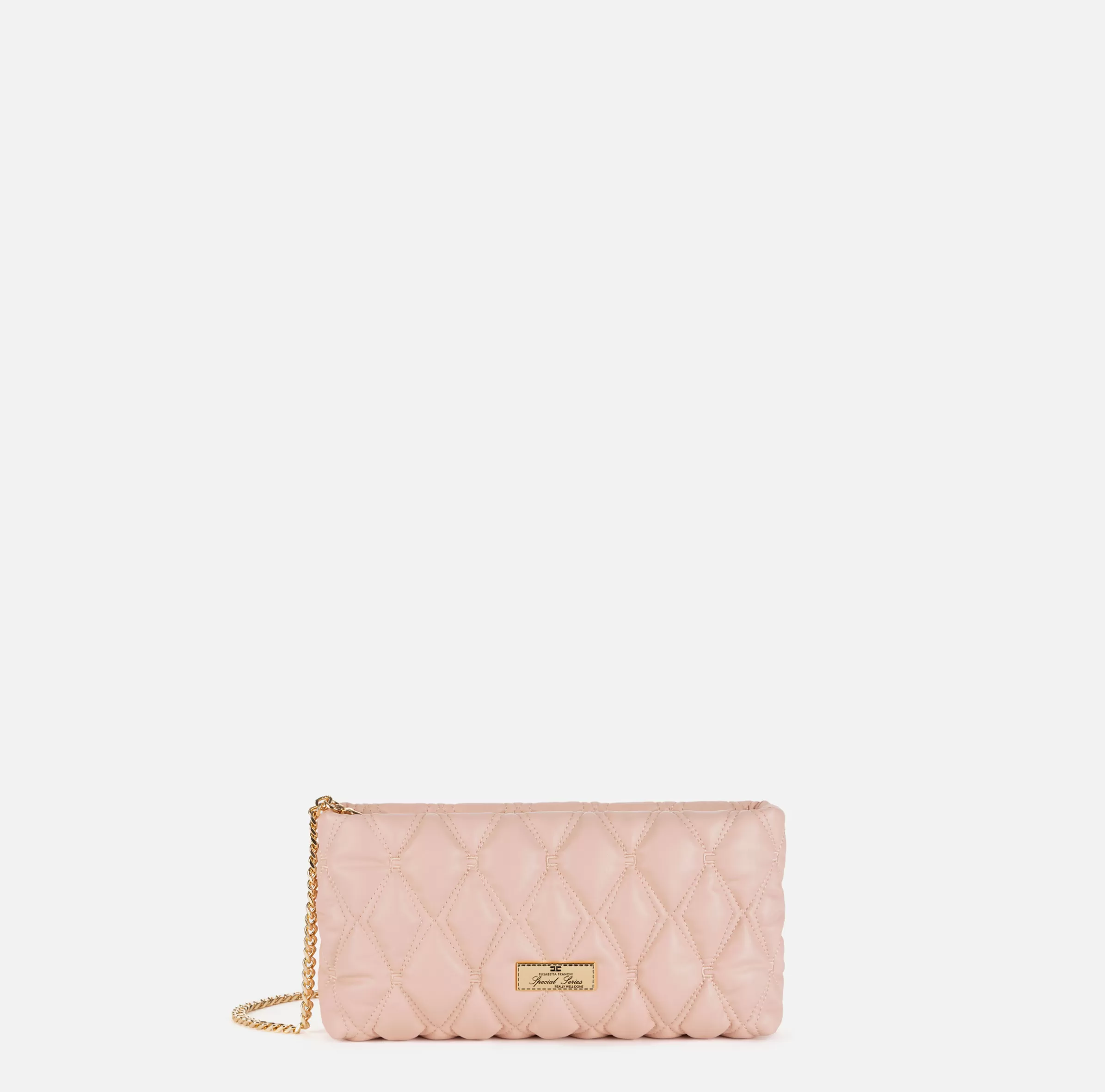 Elisabetta Franchi Clutch^Pochette in tessuto embossed con tracolla in catena Carne