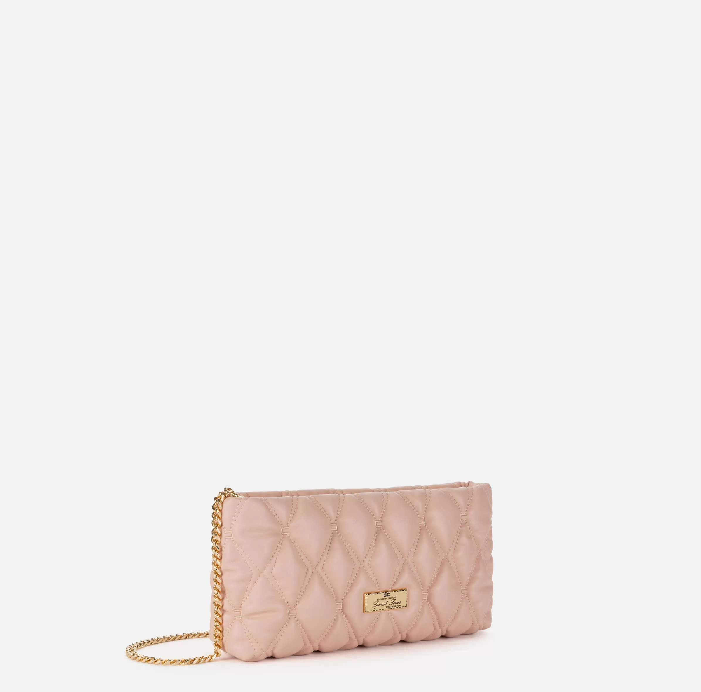 Elisabetta Franchi Clutch^Pochette in tessuto embossed con tracolla in catena Carne