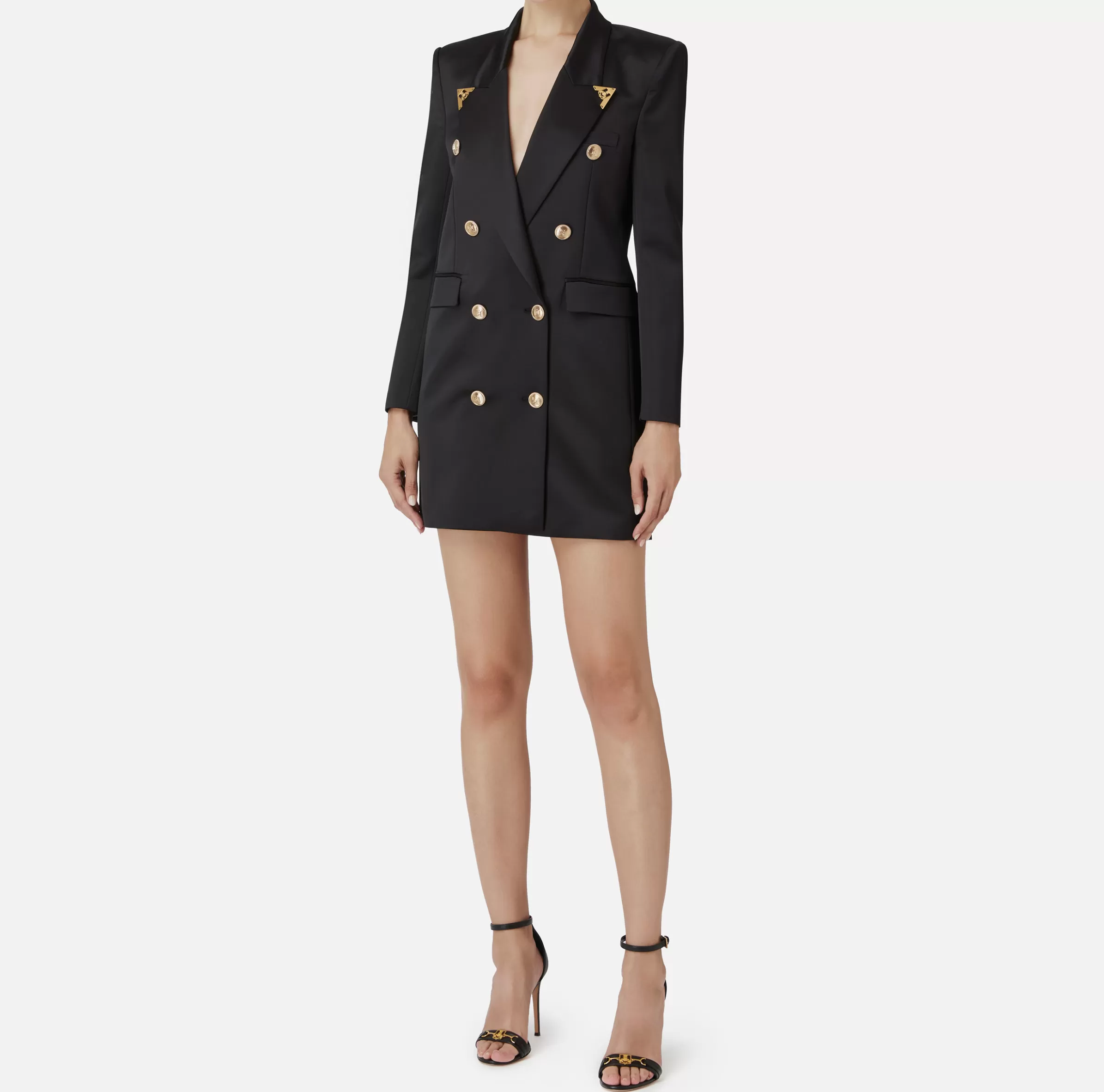 Elisabetta Franchi Mini Abiti | Robes Manteaux^Robe manteau doppiopetto in fresco di lana con puntali Nero